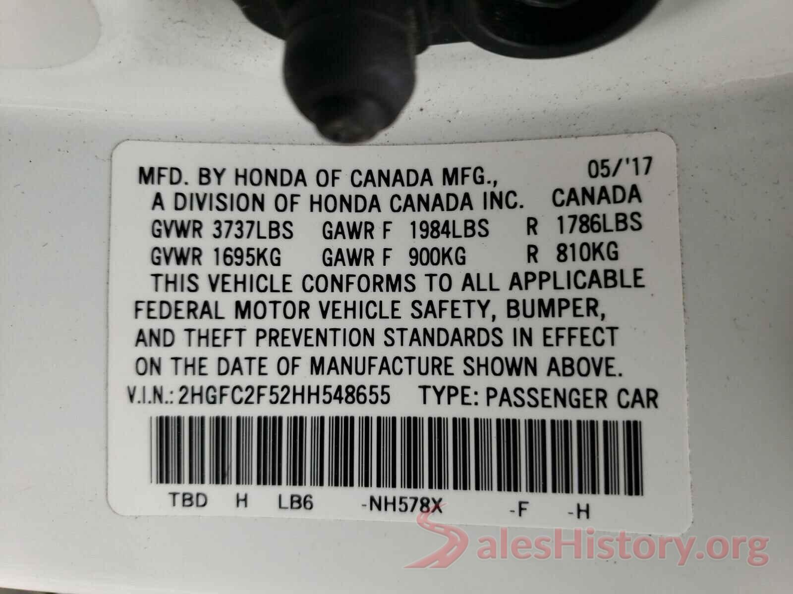 2HGFC2F52HH548655 2017 HONDA CIVIC