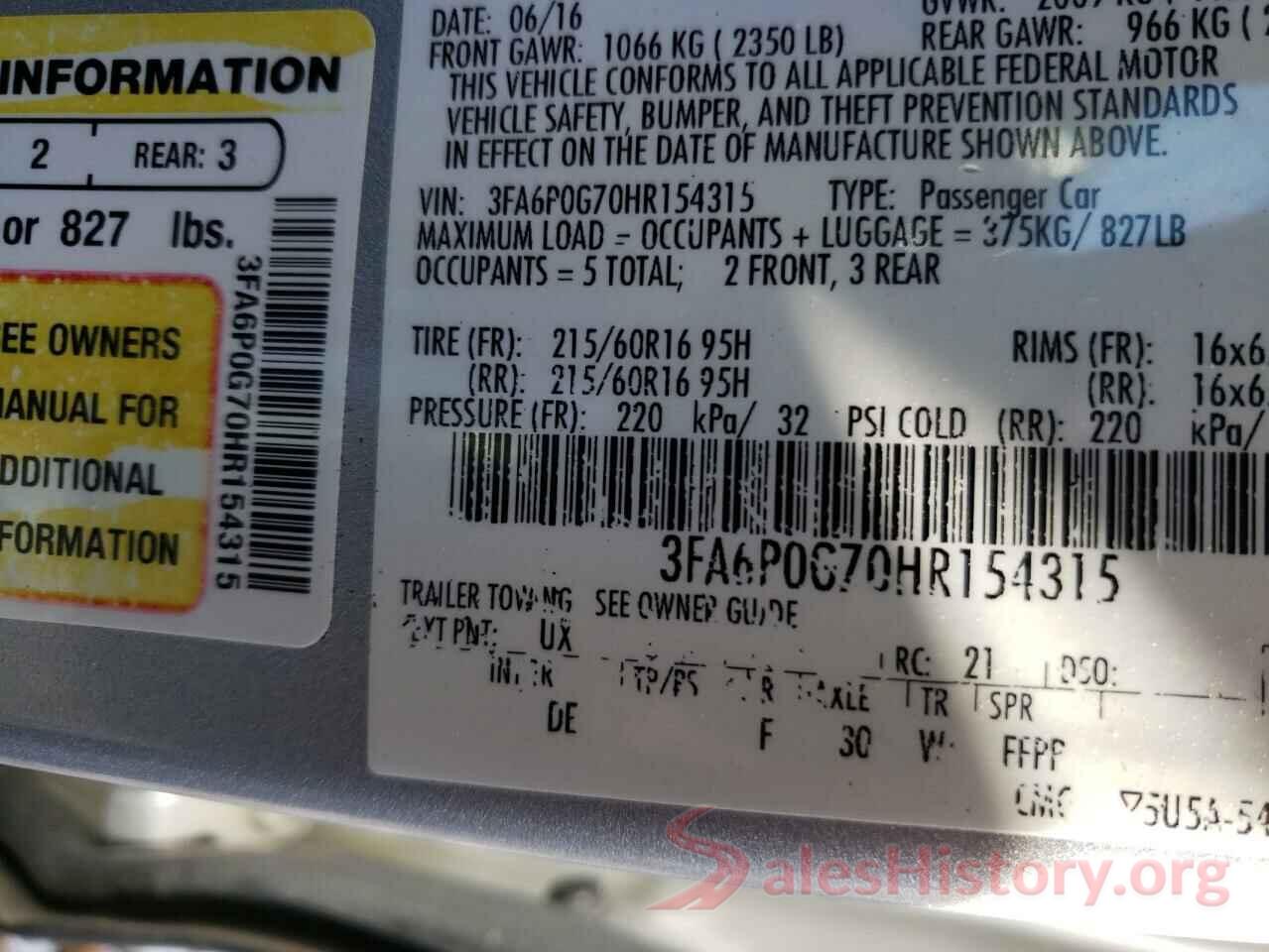 3FA6P0G70HR154315 2017 FORD FUSION