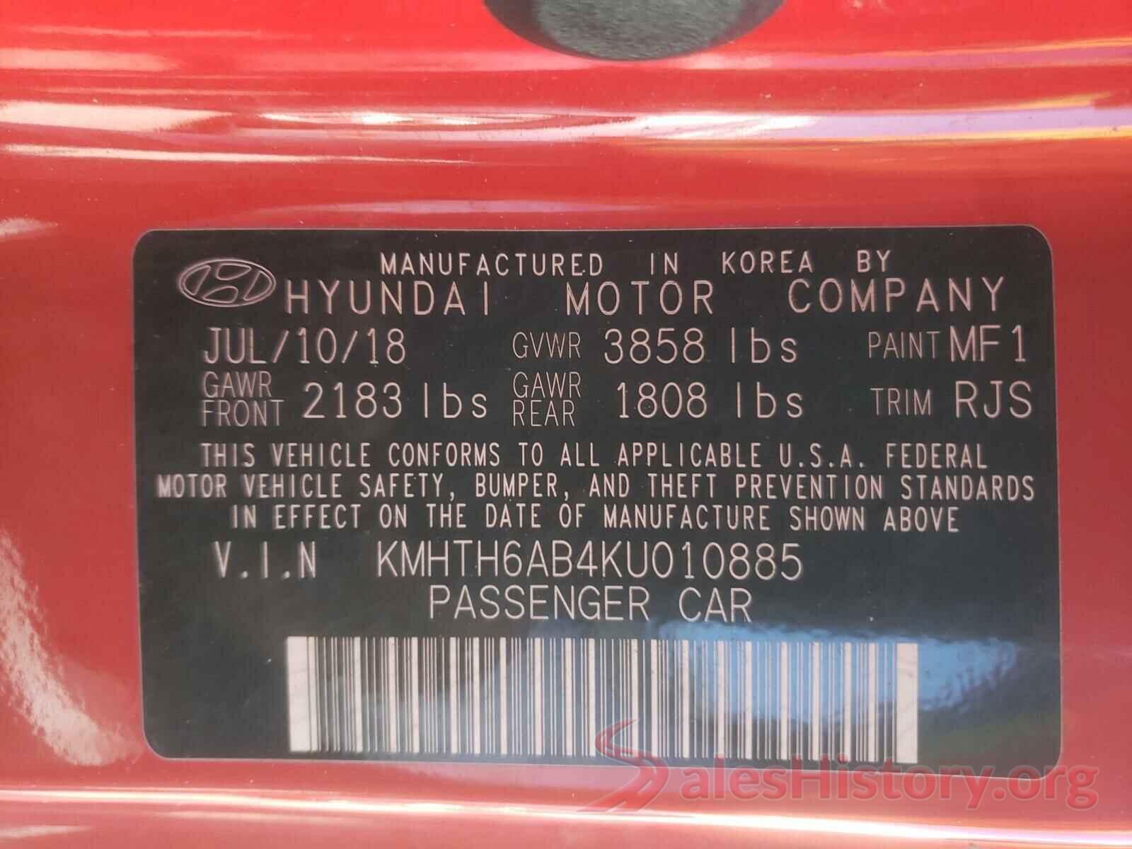 KMHTH6AB4KU010885 2019 HYUNDAI VELOSTER