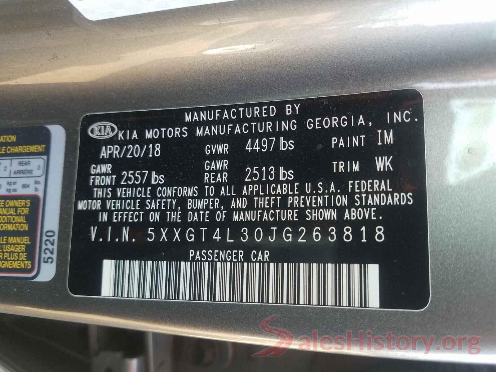 5XXGT4L30JG263818 2018 KIA OPTIMA