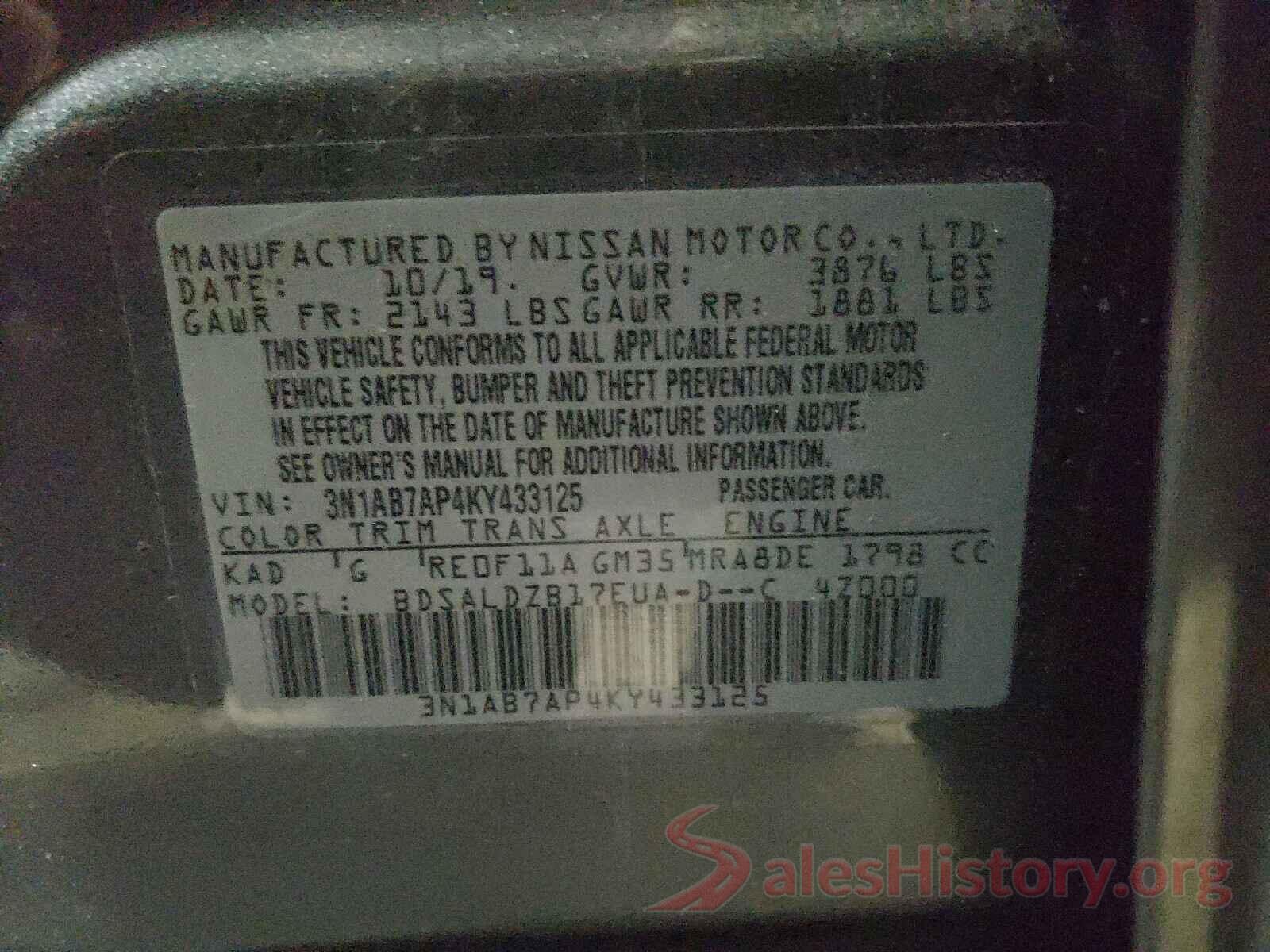 3N1AB7AP4KY433125 2019 NISSAN SENTRA