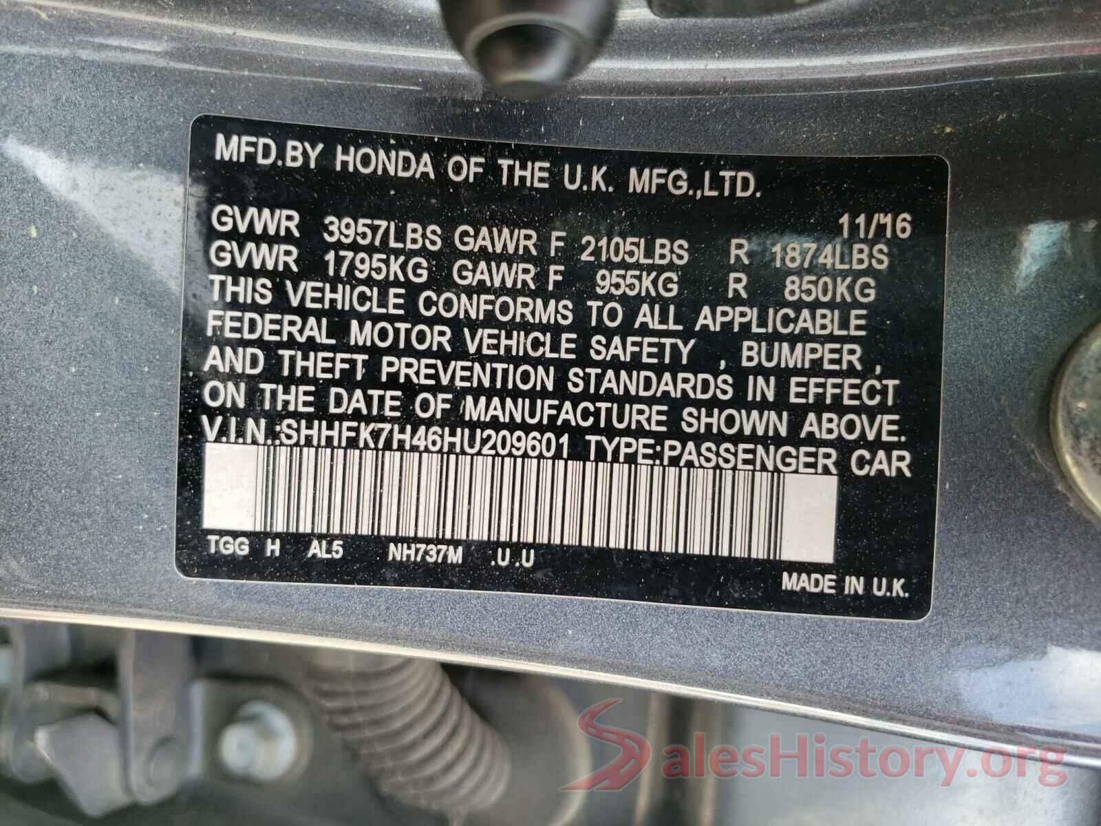 SHHFK7H46HU209601 2017 HONDA CIVIC