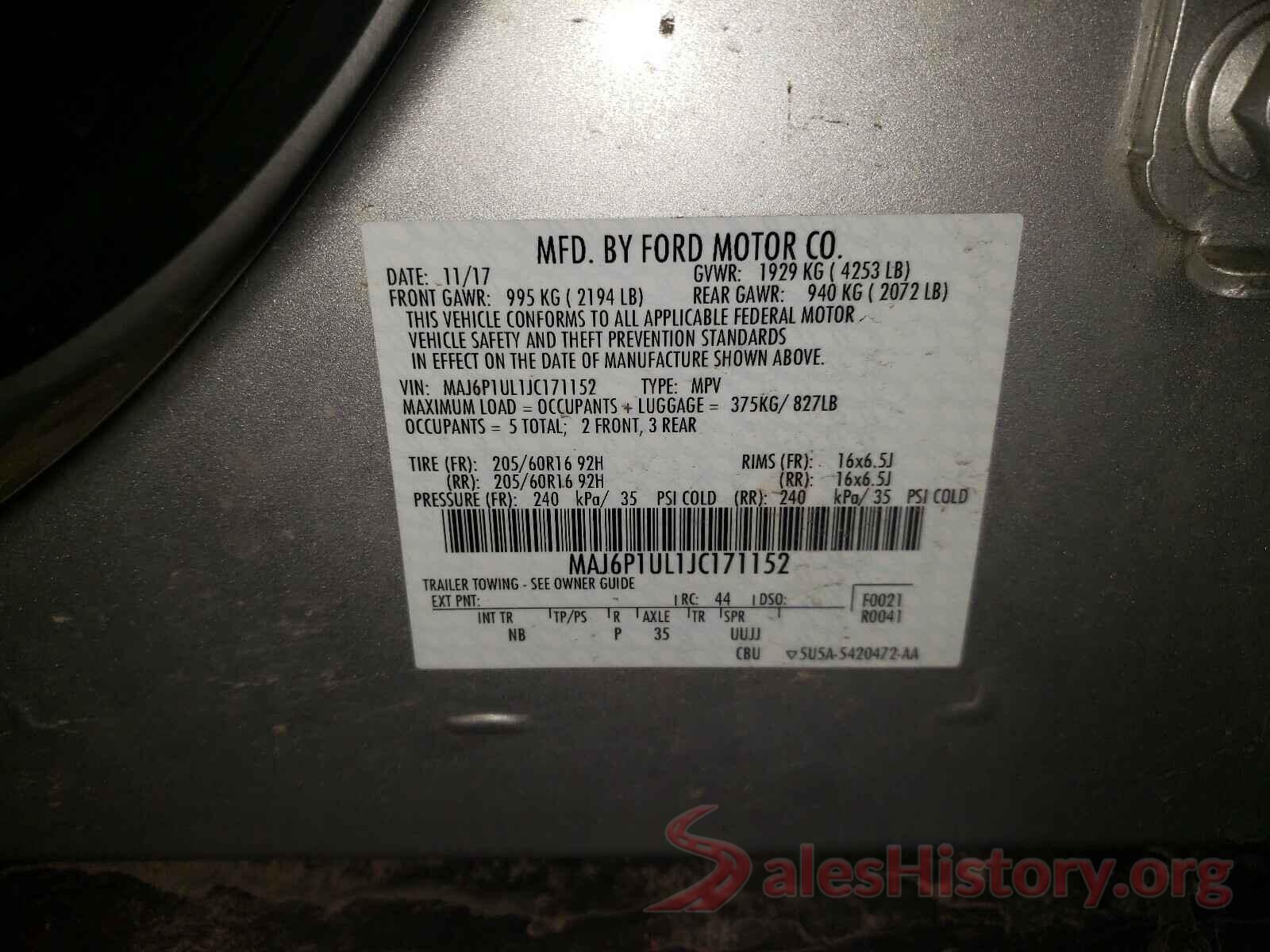 MAJ6P1UL1JC171152 2018 FORD ALL OTHER