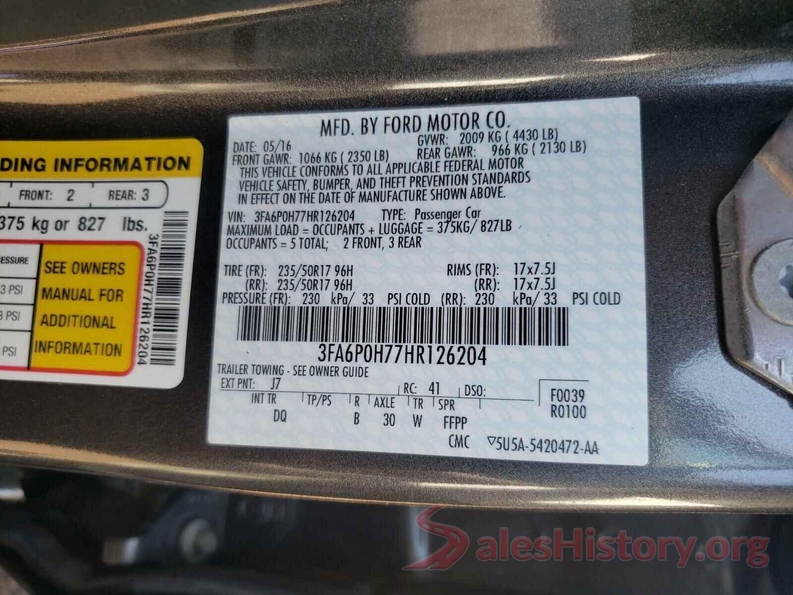 3FA6P0H77HR126204 2017 FORD FUSION