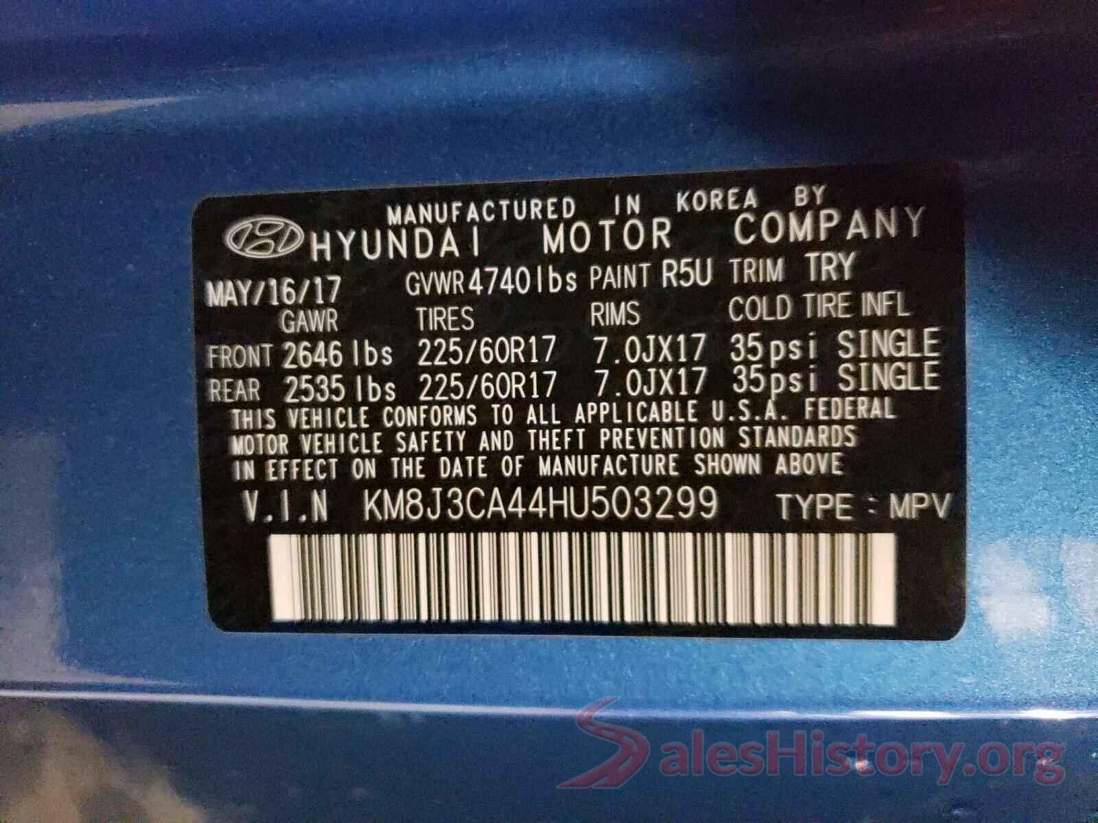 KM8J3CA44HU503299 2017 HYUNDAI TUCSON