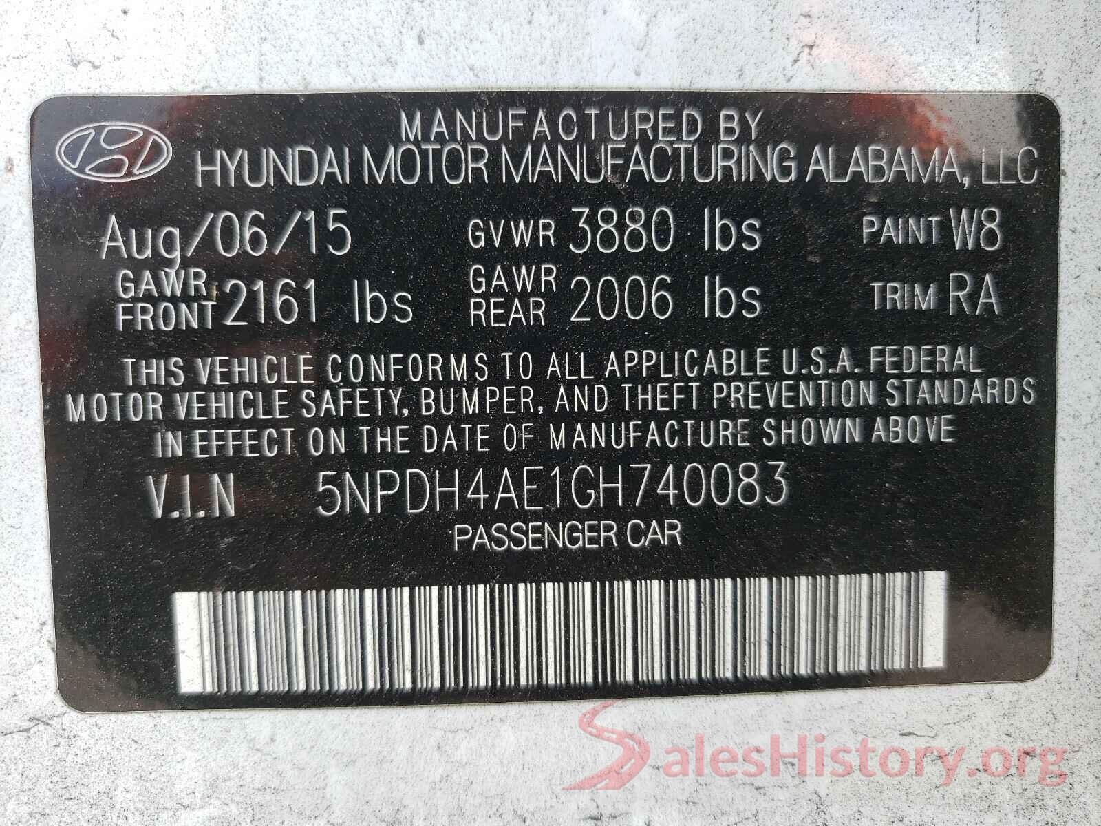 5NPDH4AE1GH740083 2016 HYUNDAI ELANTRA