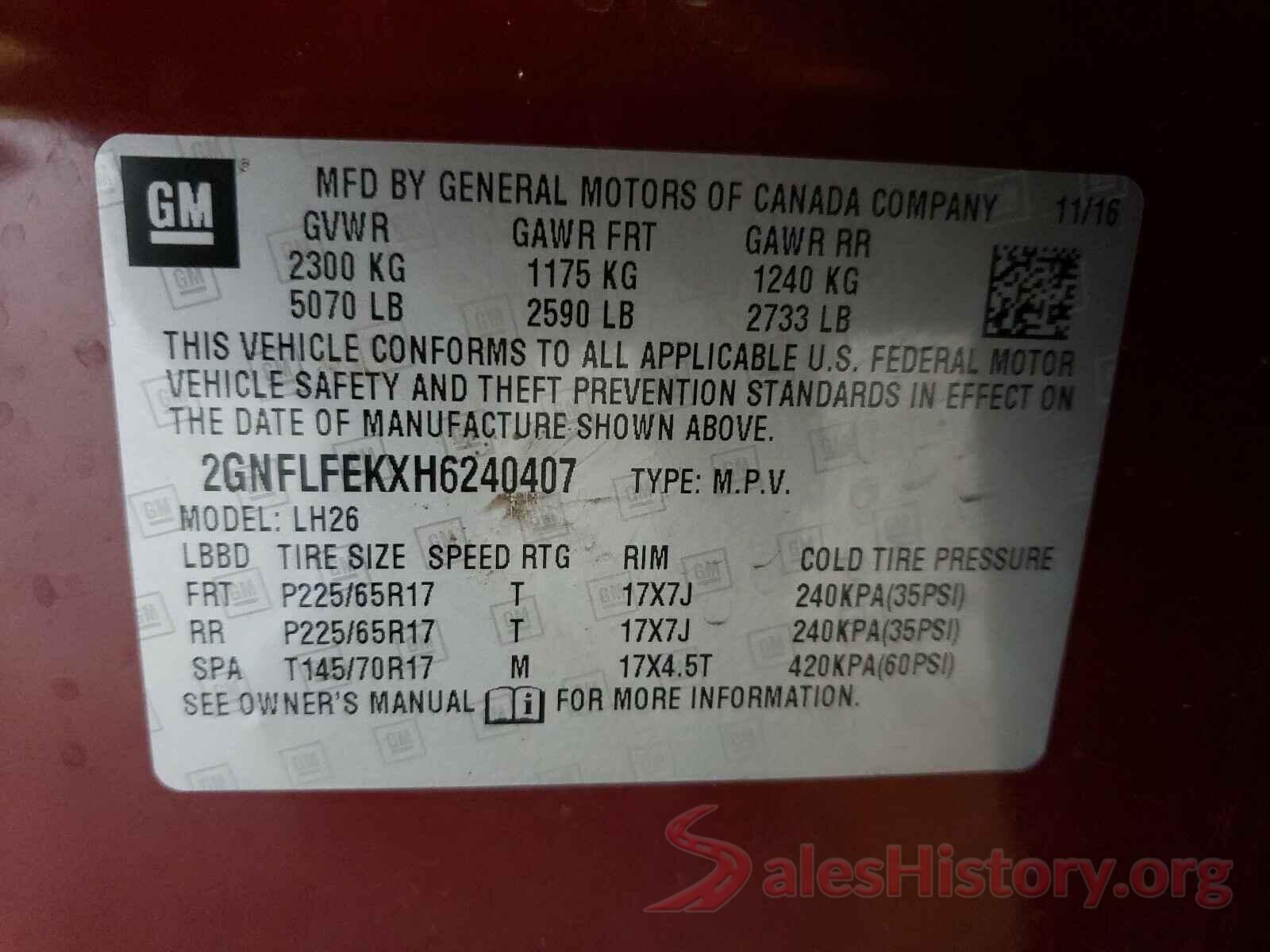 2GNFLFEKXH6240407 2017 CHEVROLET EQUINOX