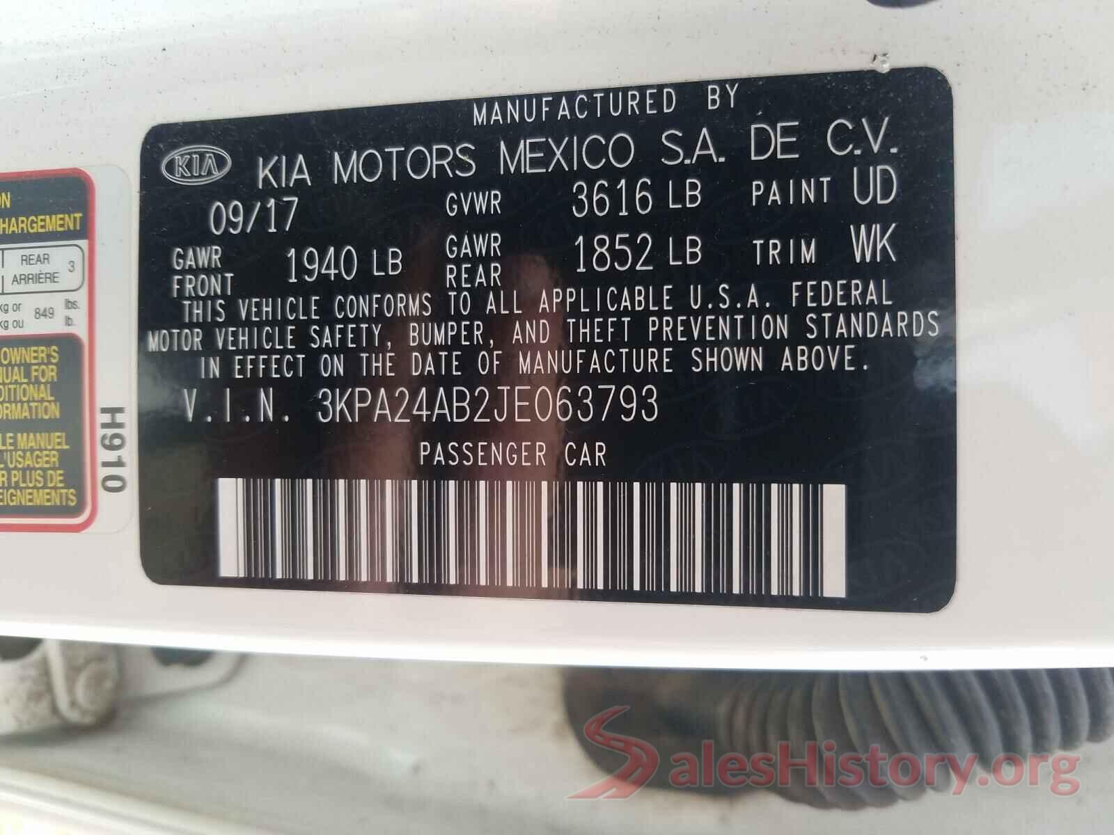 3KPA24AB2JE063793 2018 KIA RIO