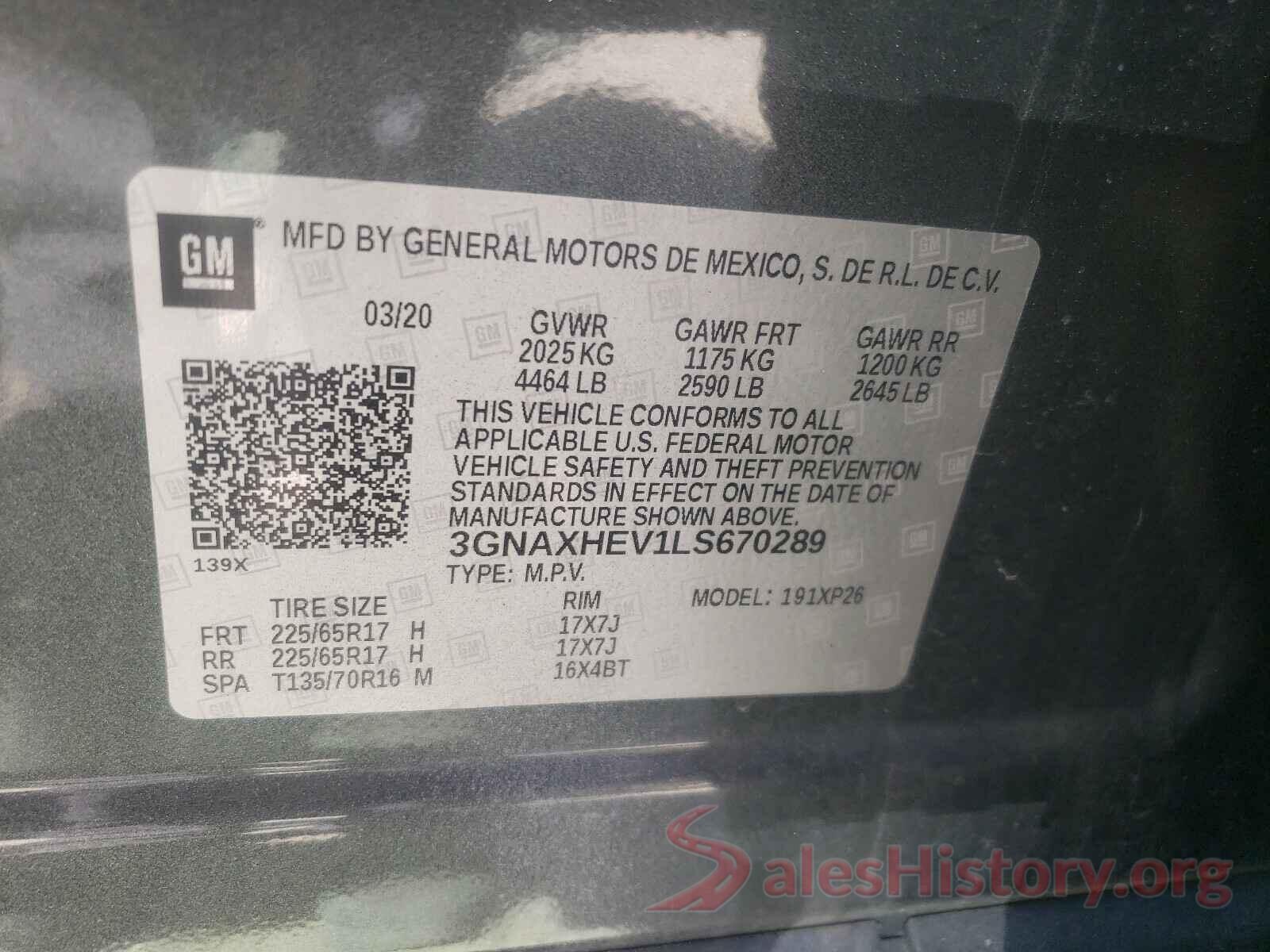 3GNAXHEV1LS670289 2020 CHEVROLET EQUINOX