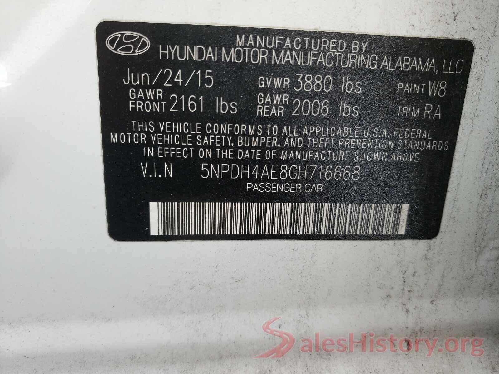 5NPDH4AE8GH716668 2016 HYUNDAI ELANTRA