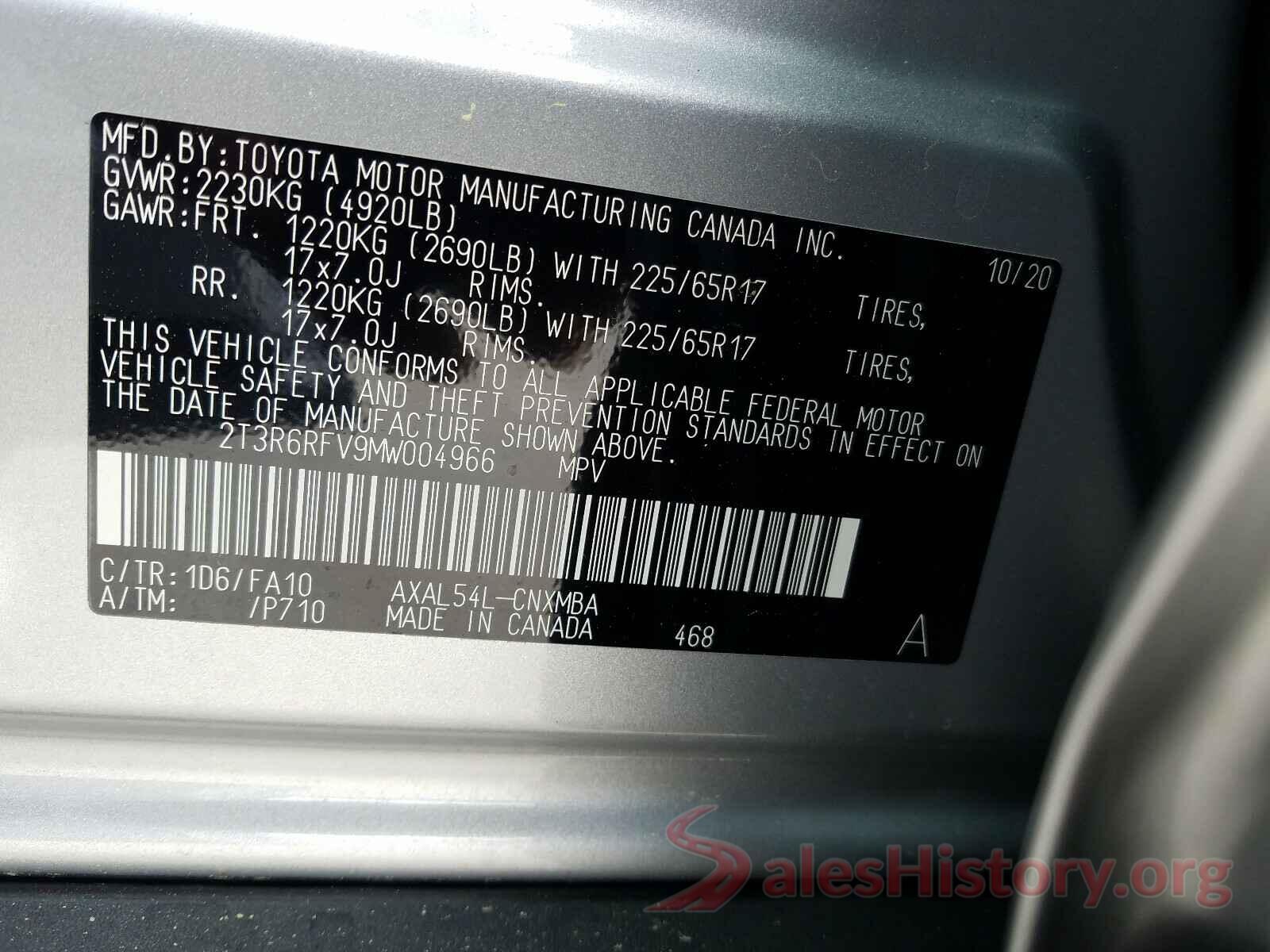 2T3R6RFV9MW004966 2021 TOYOTA RAV4