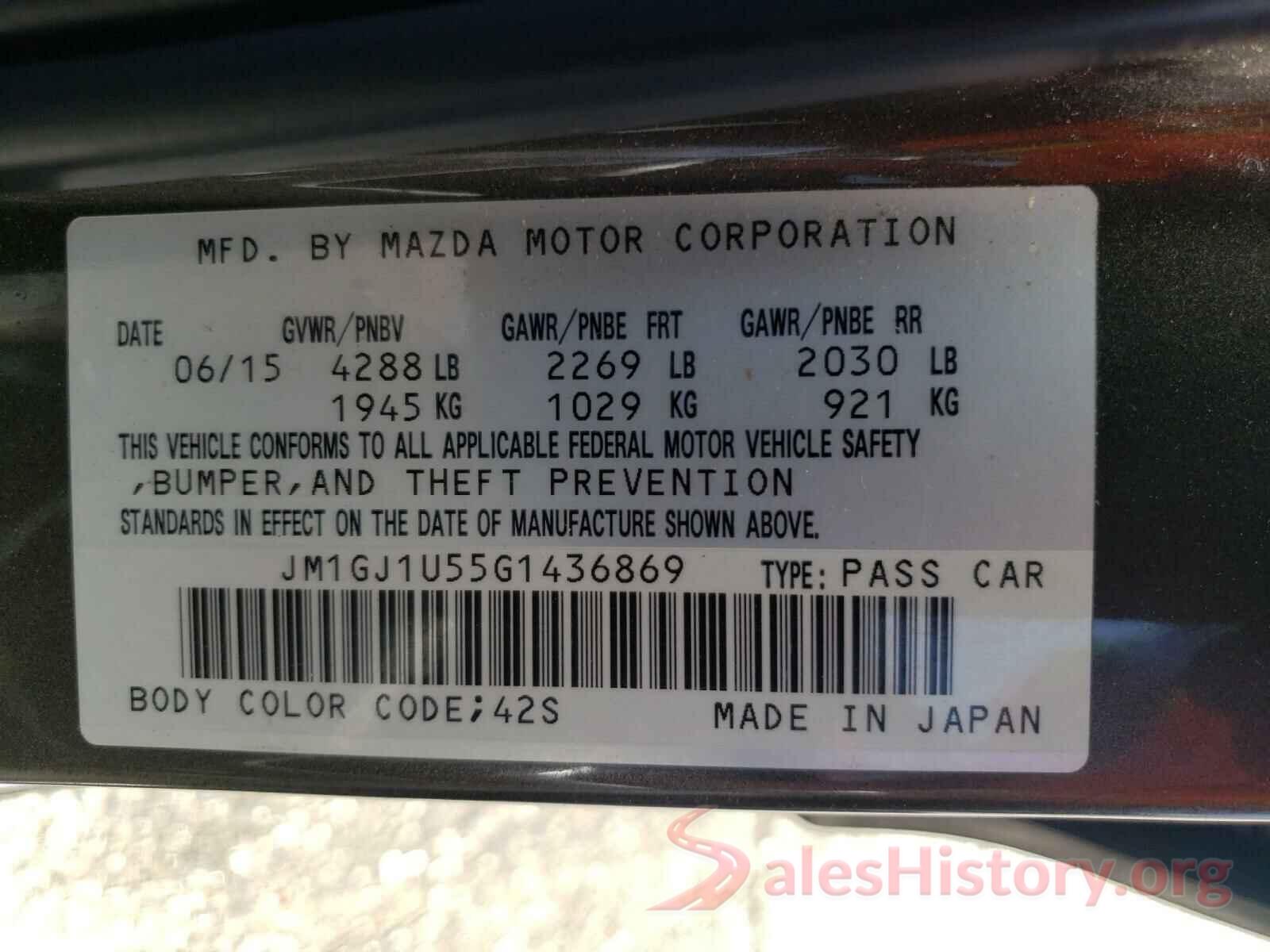 JM1GJ1U55G1436869 2016 MAZDA 6