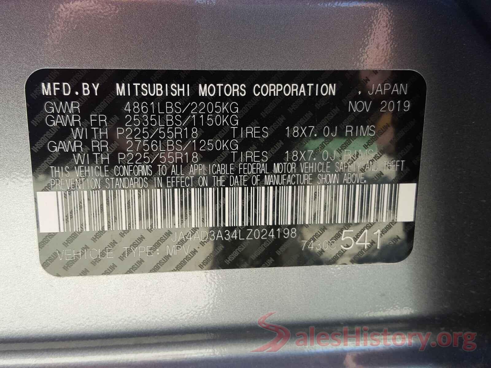 JA4AD3A34LZ024198 2020 MITSUBISHI OUTLANDER