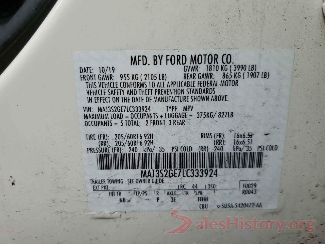 MAJ3S2GE7LC333924 2020 FORD ECOSPORT