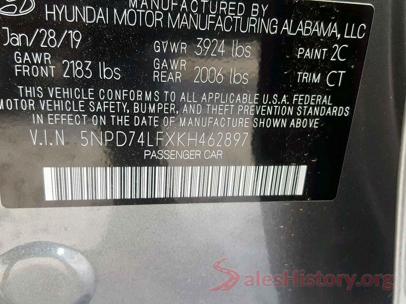 5NPD74LFXKH462897 2019 HYUNDAI ELANTRA