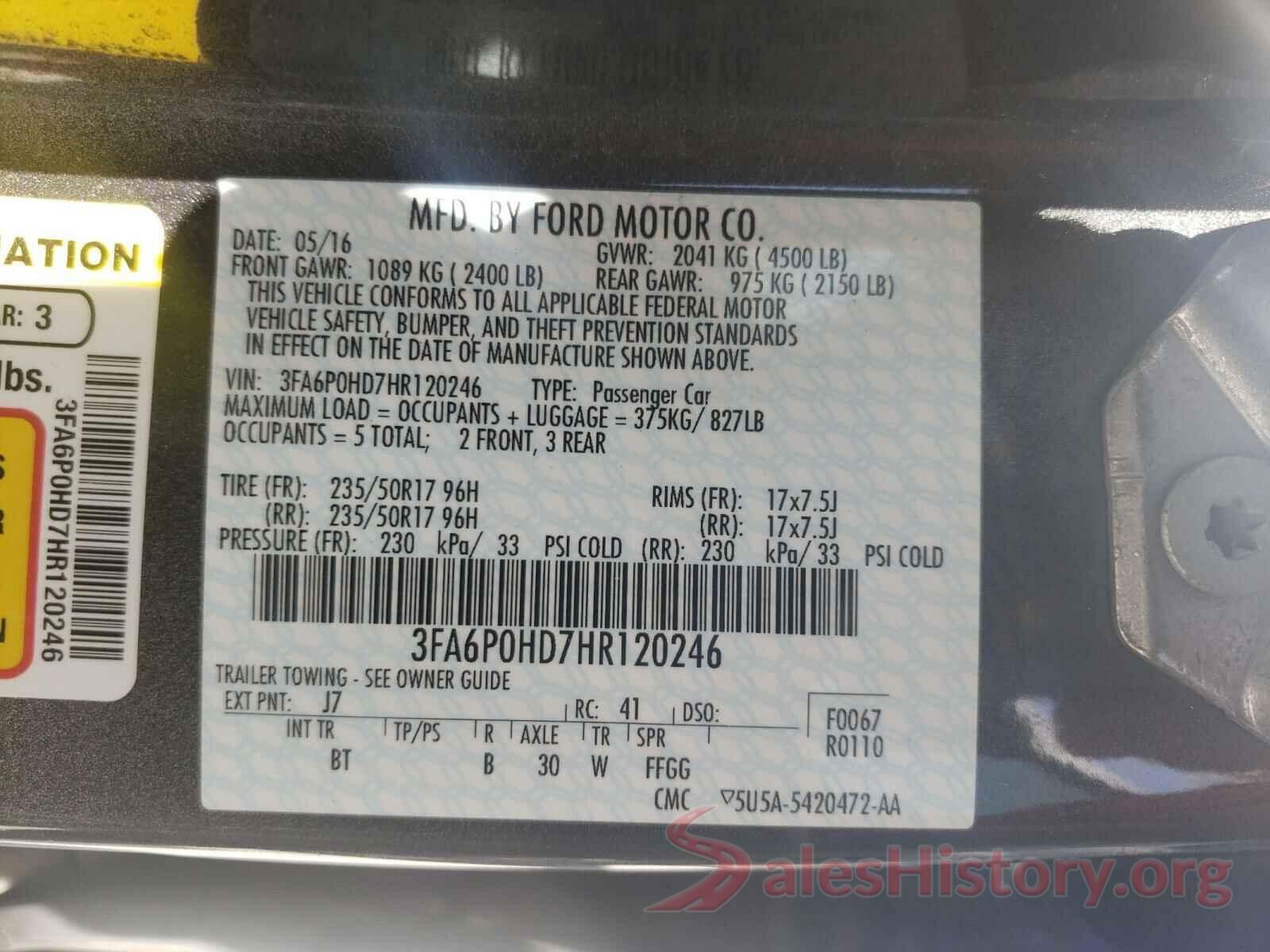 3FA6P0HD7HR120246 2017 FORD FUSION