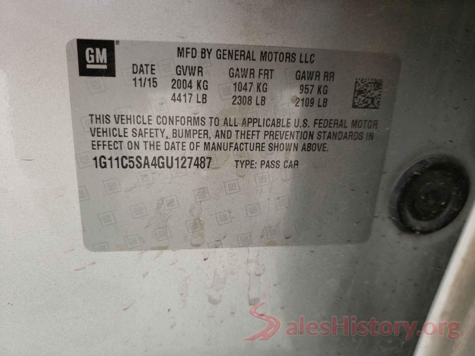 1G11C5SA4GU127487 2016 CHEVROLET MALIBU