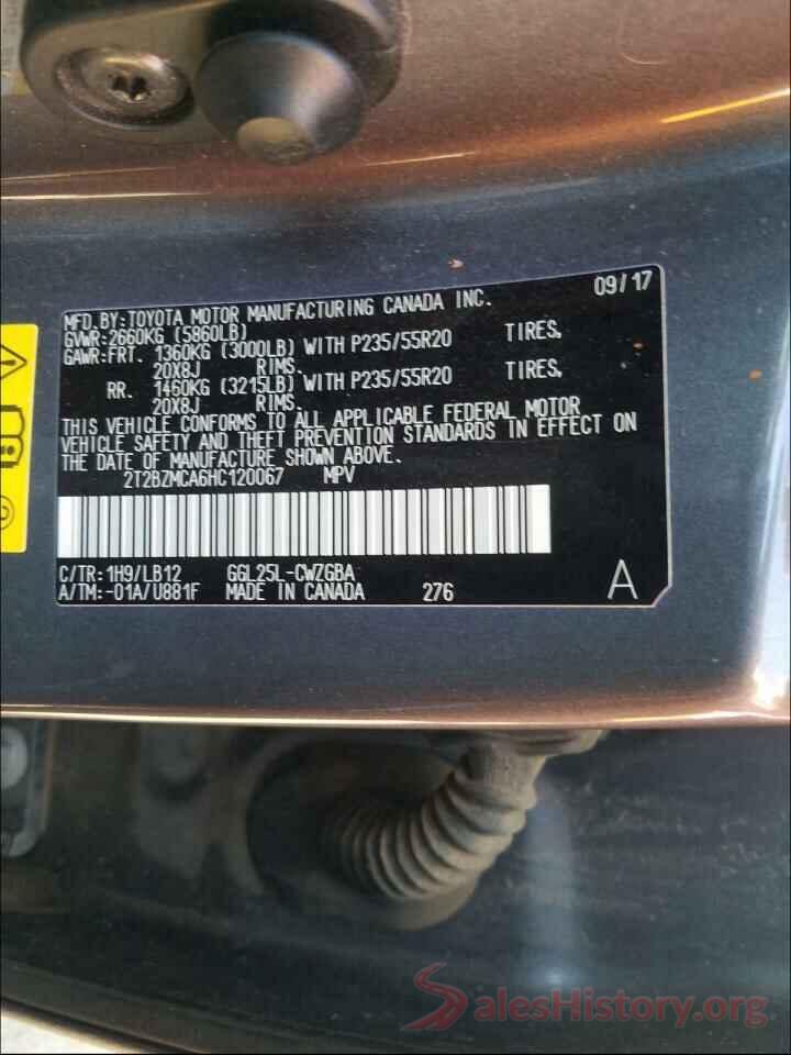 2T2BZMCA6HC120067 2017 LEXUS RX350