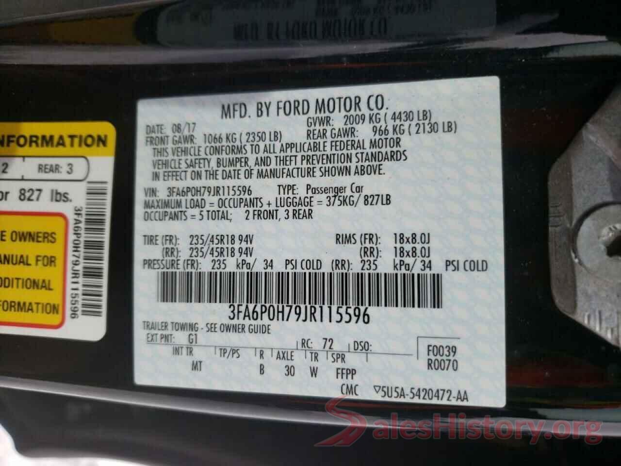 3FA6P0H79JR115596 2018 FORD FUSION