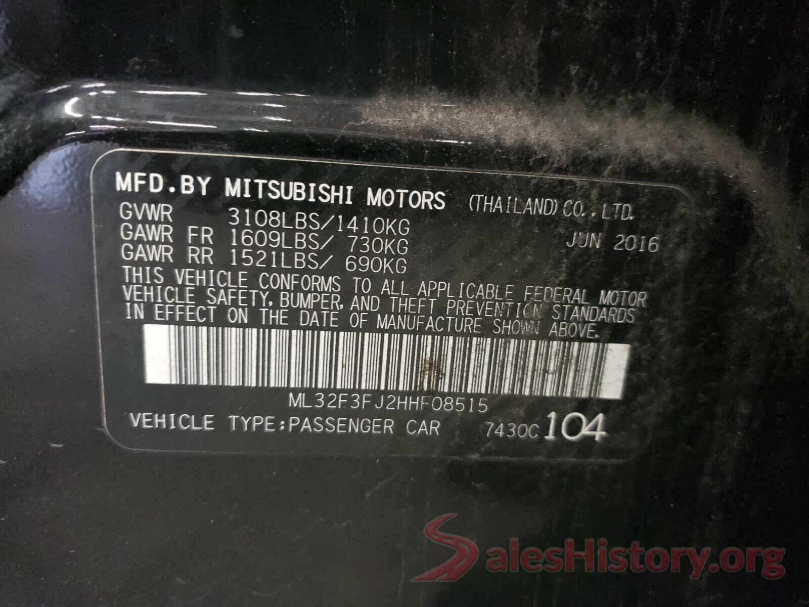 ML32F3FJ2HHF08515 2017 MITSUBISHI MIRAGE