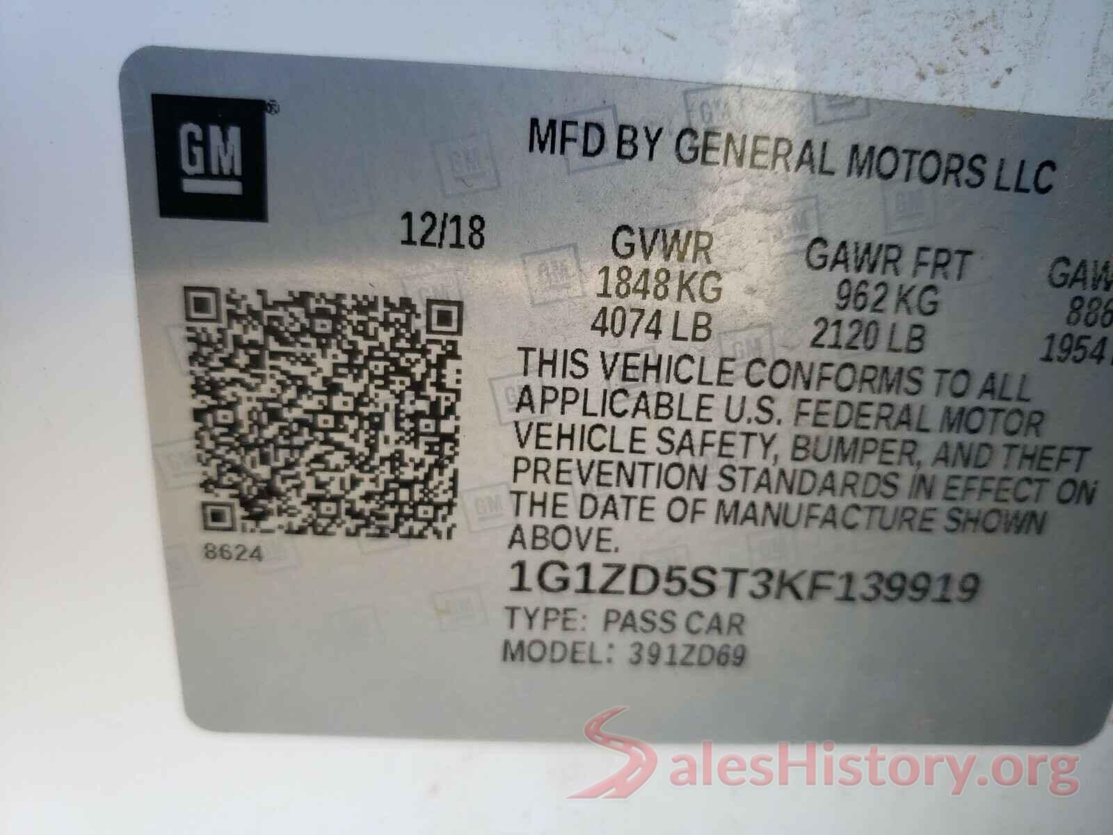 1G1ZD5ST3KF139919 2019 CHEVROLET MALIBU