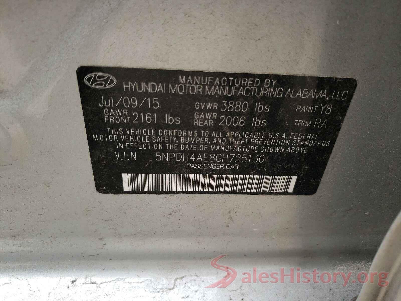 5NPDH4AE8GH725130 2016 HYUNDAI ELANTRA