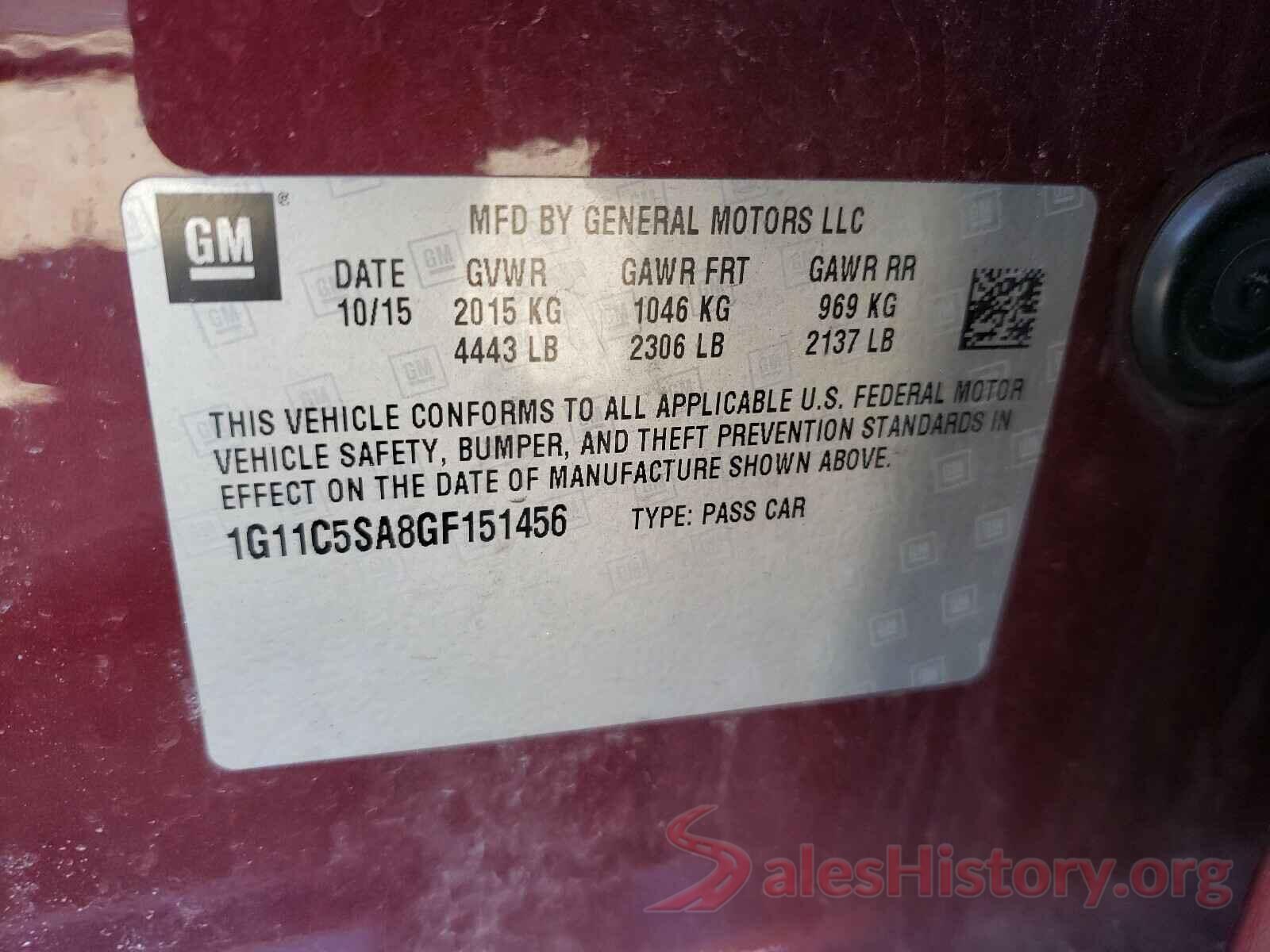 1G11C5SA8GF151456 2016 CHEVROLET MALIBU