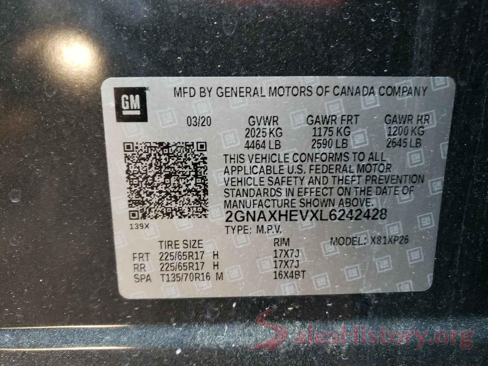 2GNAXHEVXL6242428 2020 CHEVROLET EQUINOX