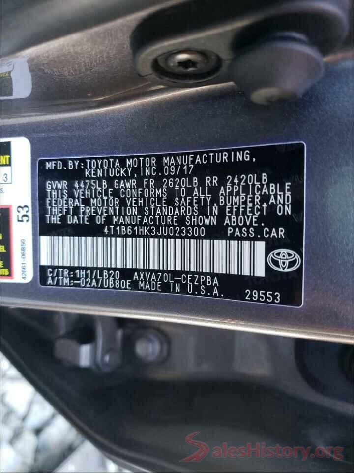 4T1B61HK3JU023300 2018 TOYOTA CAMRY