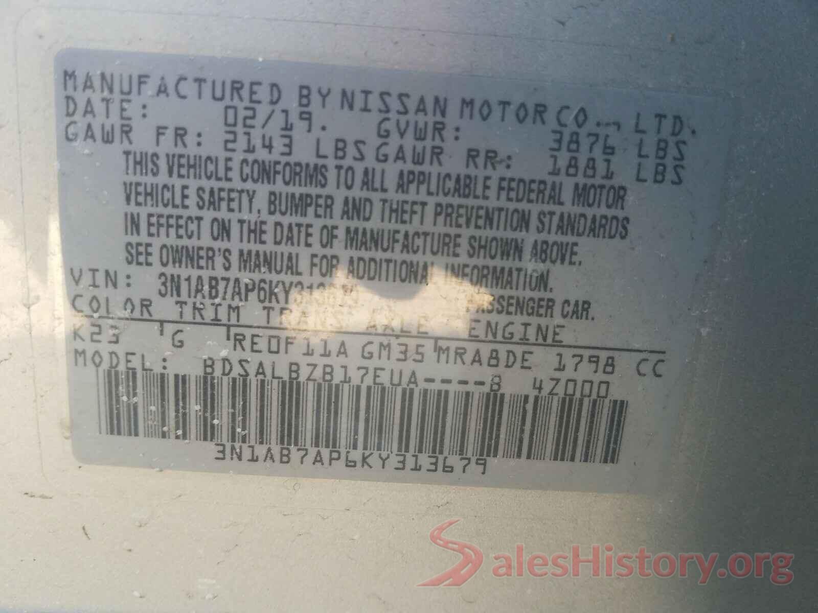 3N1AB7AP6KY313679 2019 NISSAN SENTRA