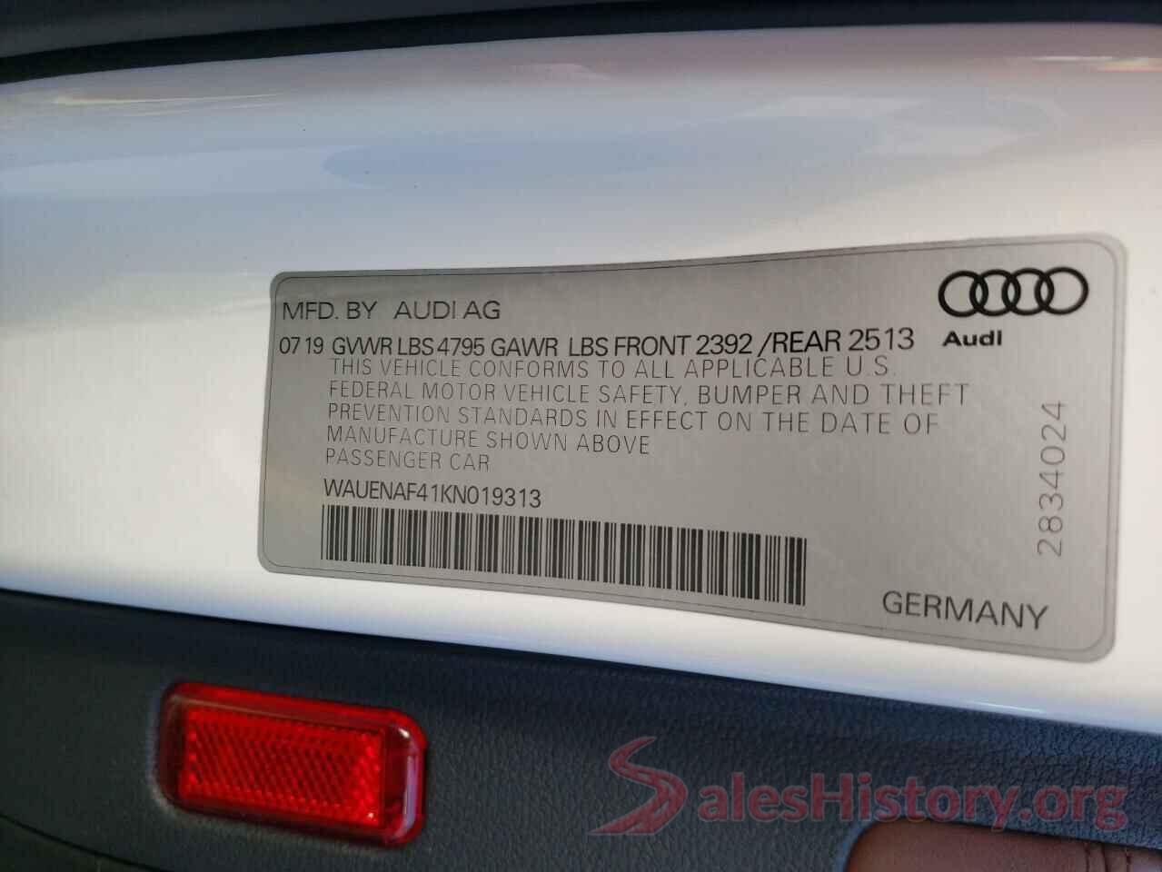 WAUENAF41KN019313 2019 AUDI A4