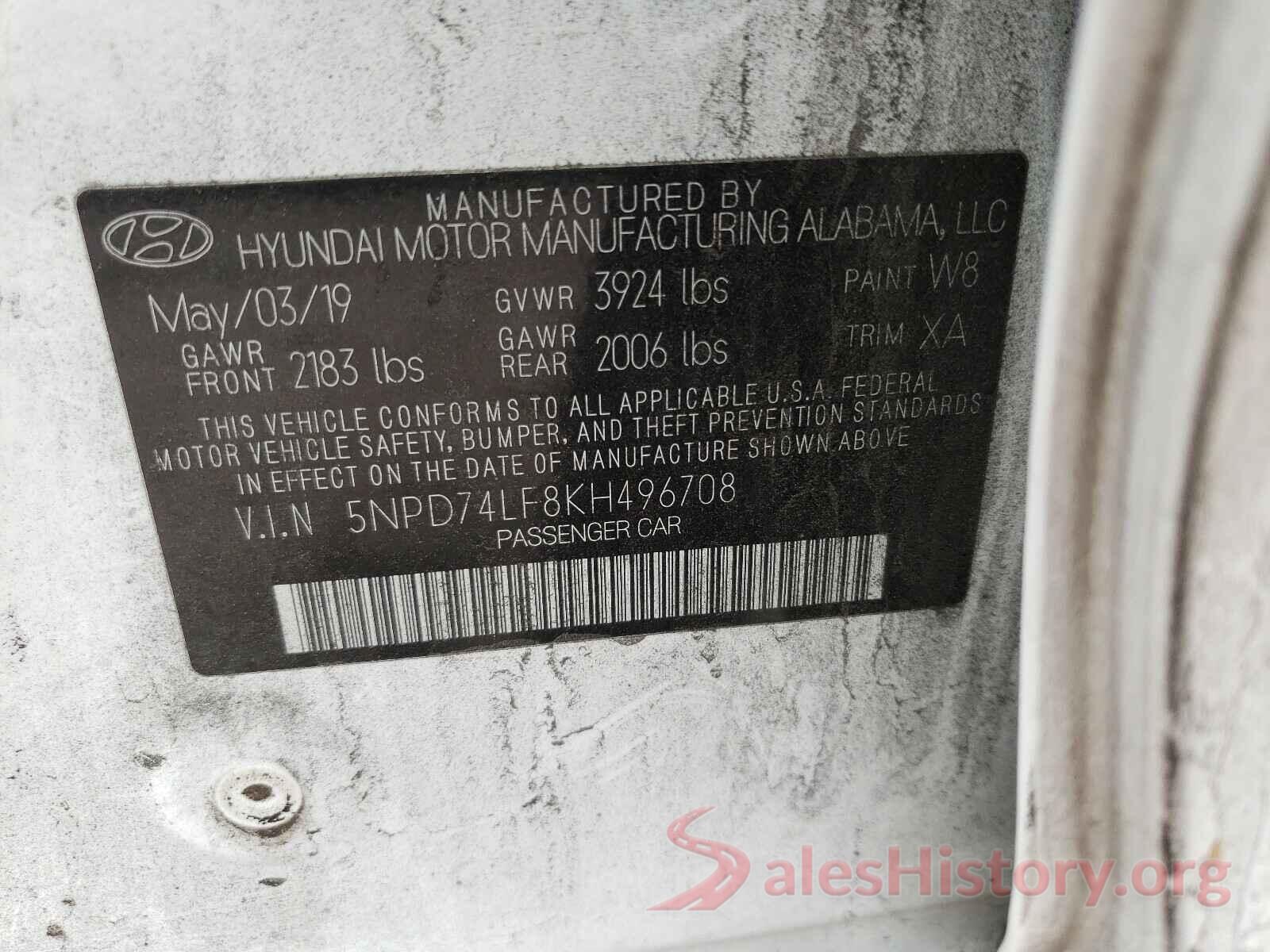 5NPD74LF8KH496708 2019 HYUNDAI ELANTRA