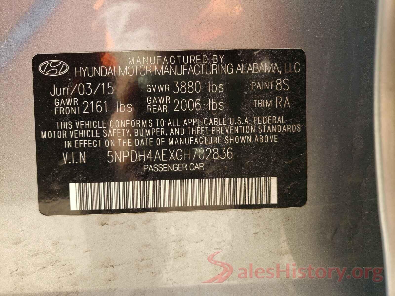 5NPDH4AEXGH702836 2016 HYUNDAI ELANTRA