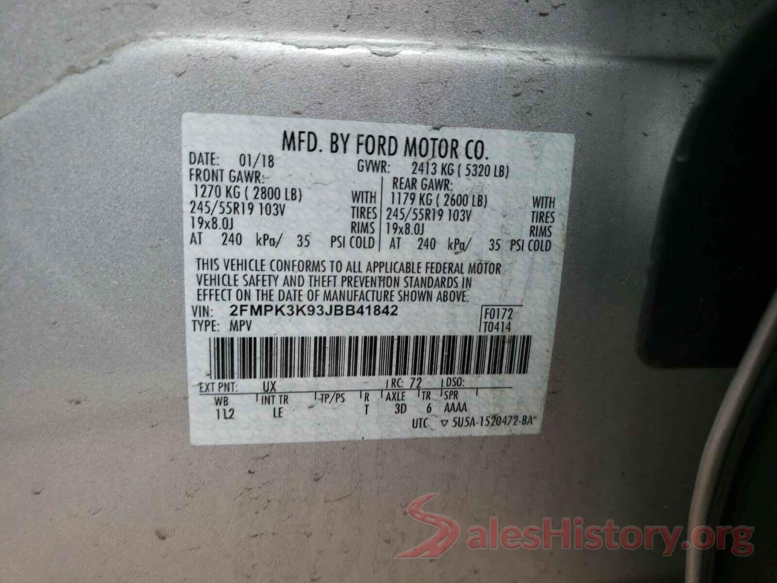 2FMPK3K93JBB41842 2018 FORD EDGE