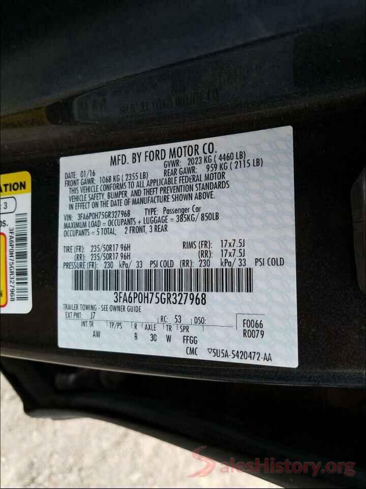 3FA6P0H75GR327968 2016 FORD FUSION