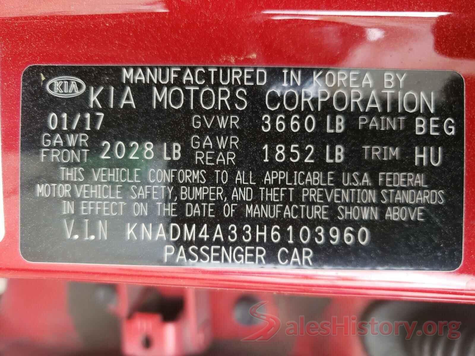 KNADM4A33H6103960 2017 KIA RIO