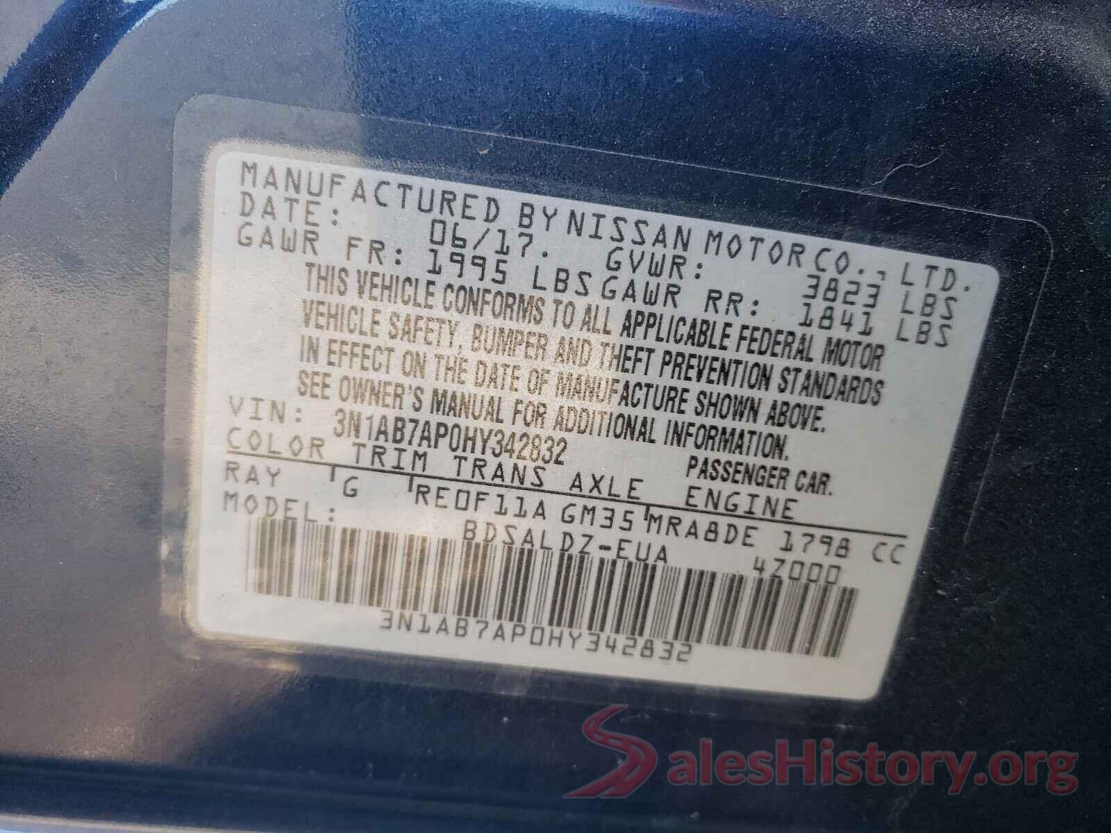 3N1AB7AP0HY342832 2017 NISSAN SENTRA