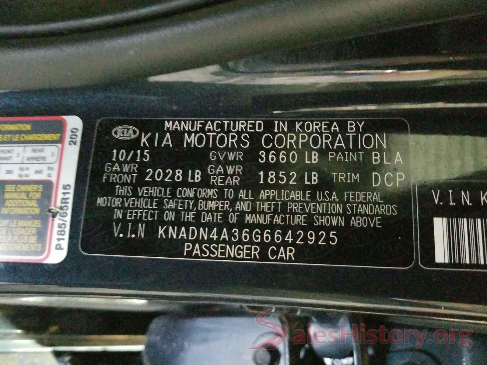 KNADN4A36G6642925 2016 KIA RIO