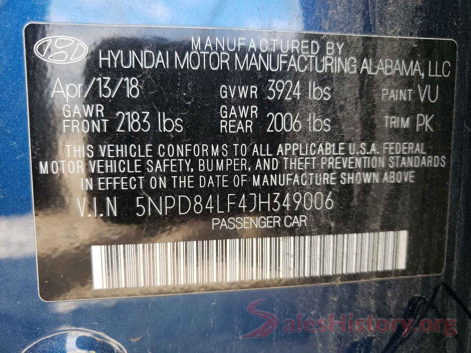 5NPD84LF4JH349006 2018 HYUNDAI ELANTRA