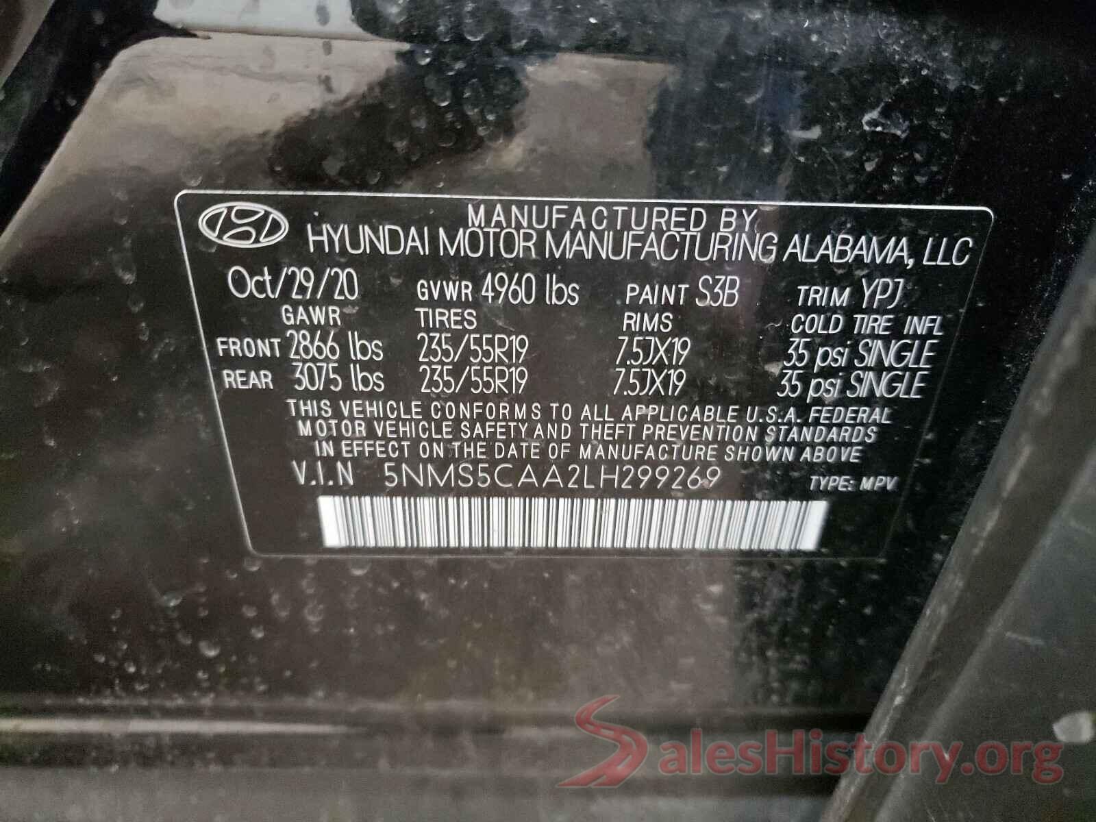 5NMS5CAA2LH299269 2020 HYUNDAI SANTA FE