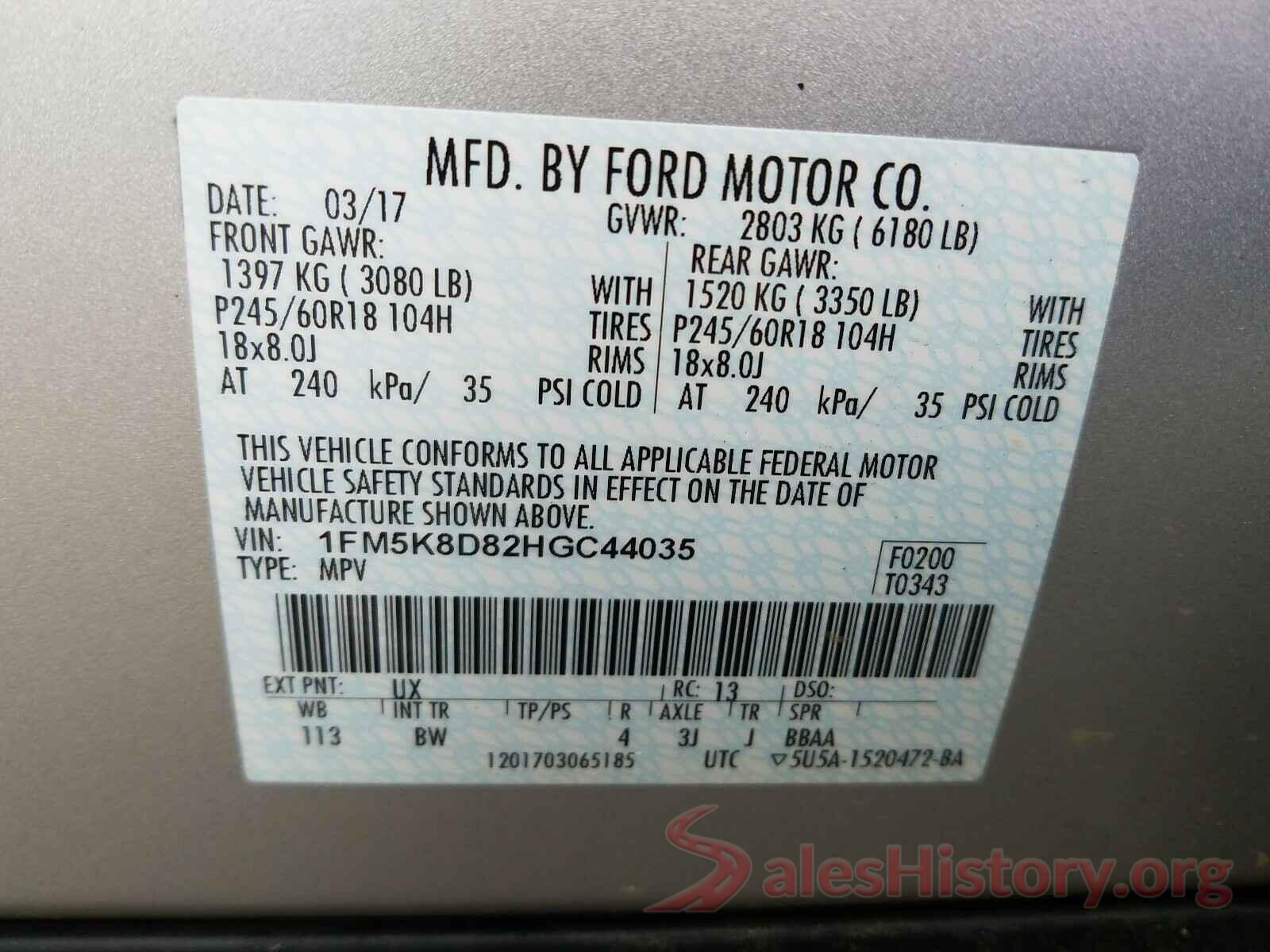 1FM5K8D82HGC44035 2017 FORD EXPLORER