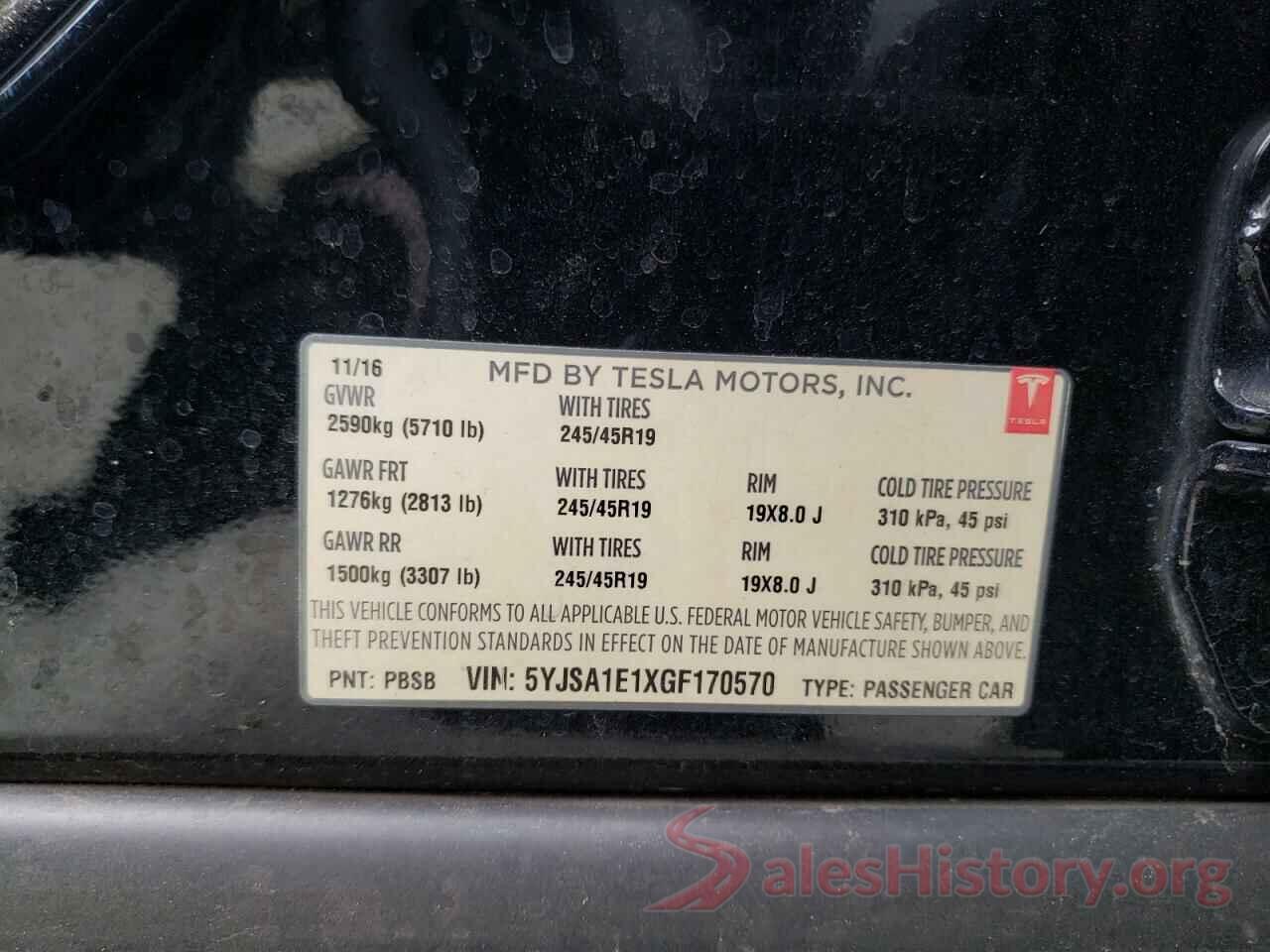 5YJSA1E1XGF170570 2016 TESLA MODEL S