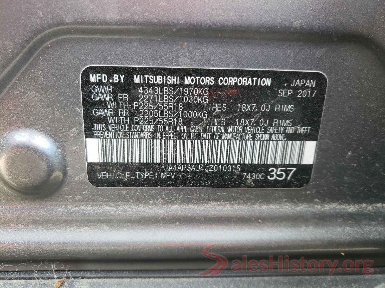 JA4AP3AU4JZ010315 2018 MITSUBISHI OUTLANDER