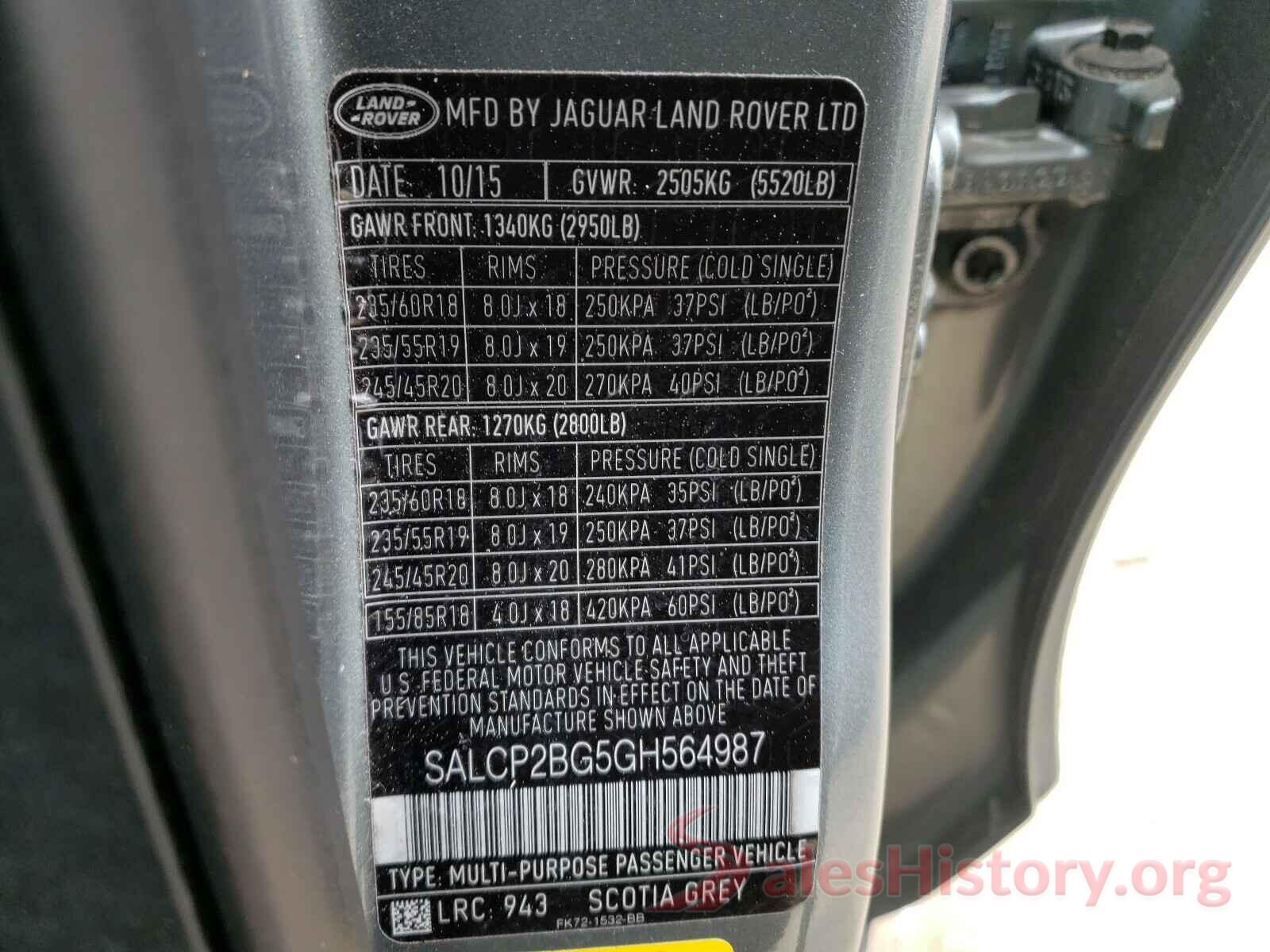 SALCP2BG5GH564987 2016 LAND ROVER DISCOVERY