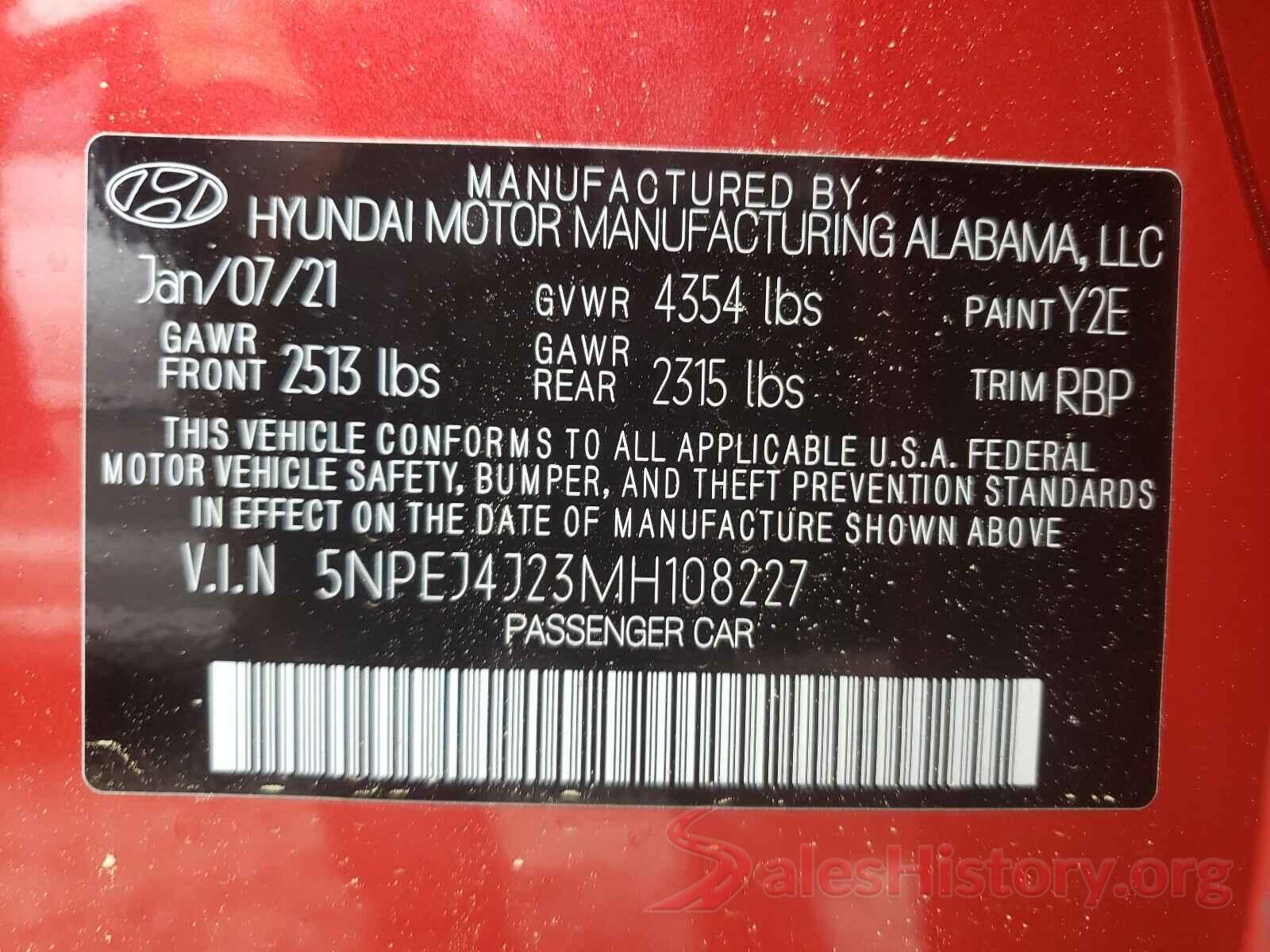 5NPEJ4J23MH108227 2021 HYUNDAI SONATA