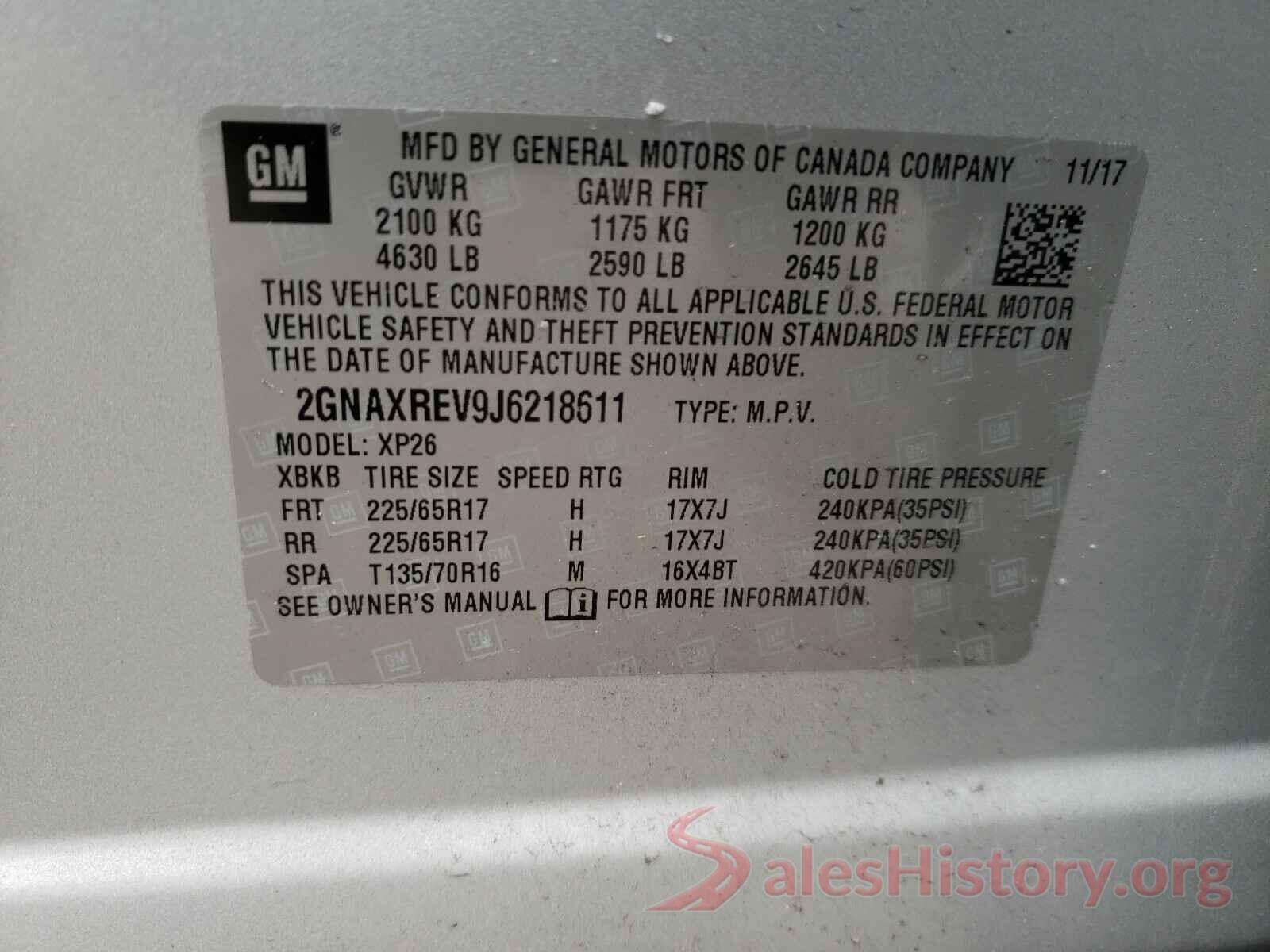 2GNAXREV9J6218611 2018 CHEVROLET EQUINOX