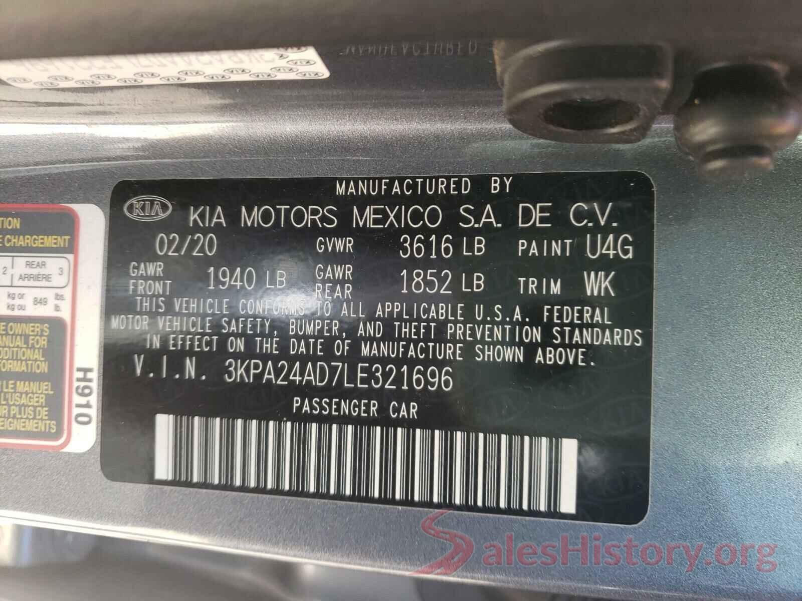 3KPA24AD7LE321696 2020 KIA RIO