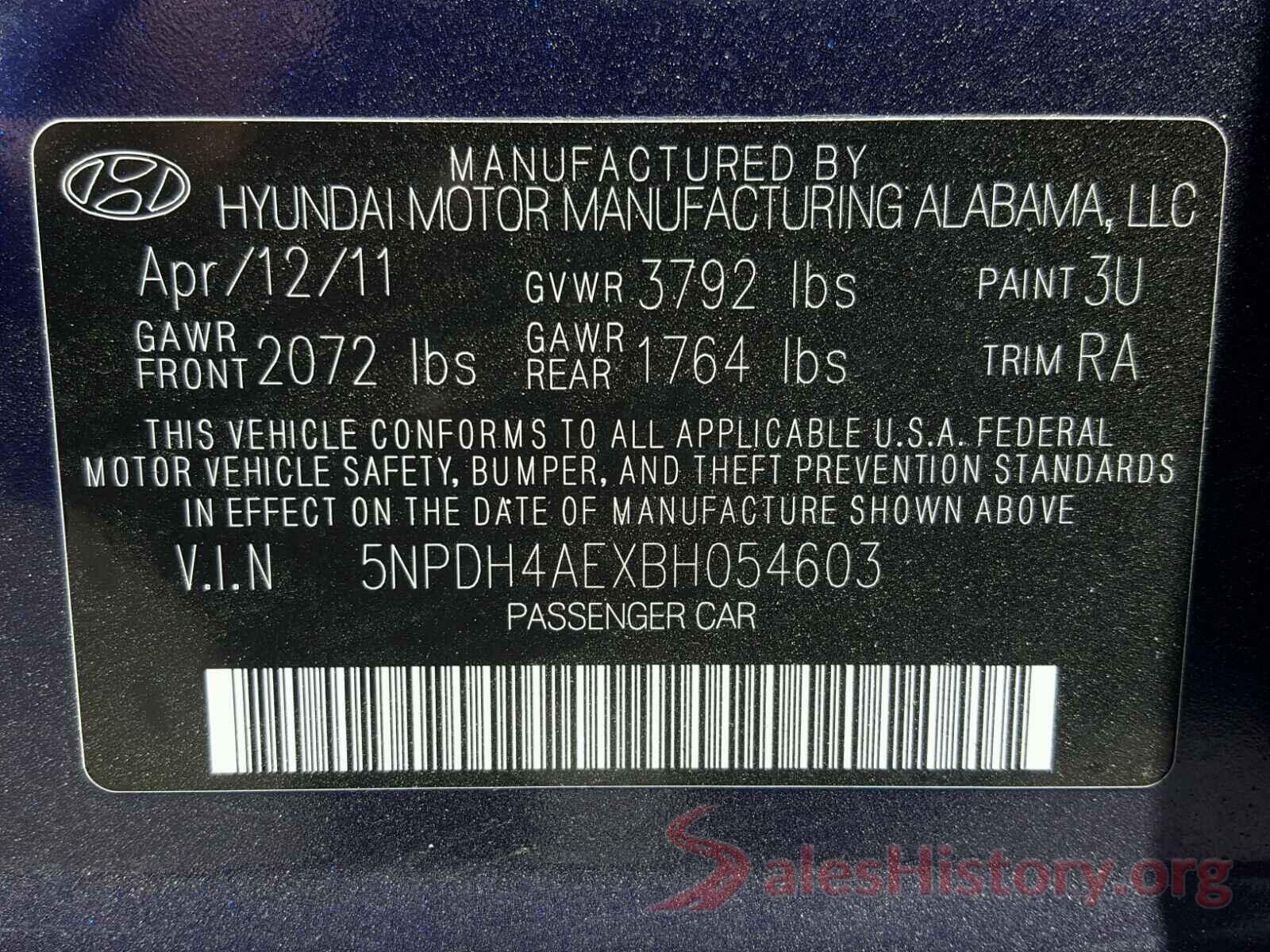 5NPDH4AEXBH054603 2011 HYUNDAI ELANTRA