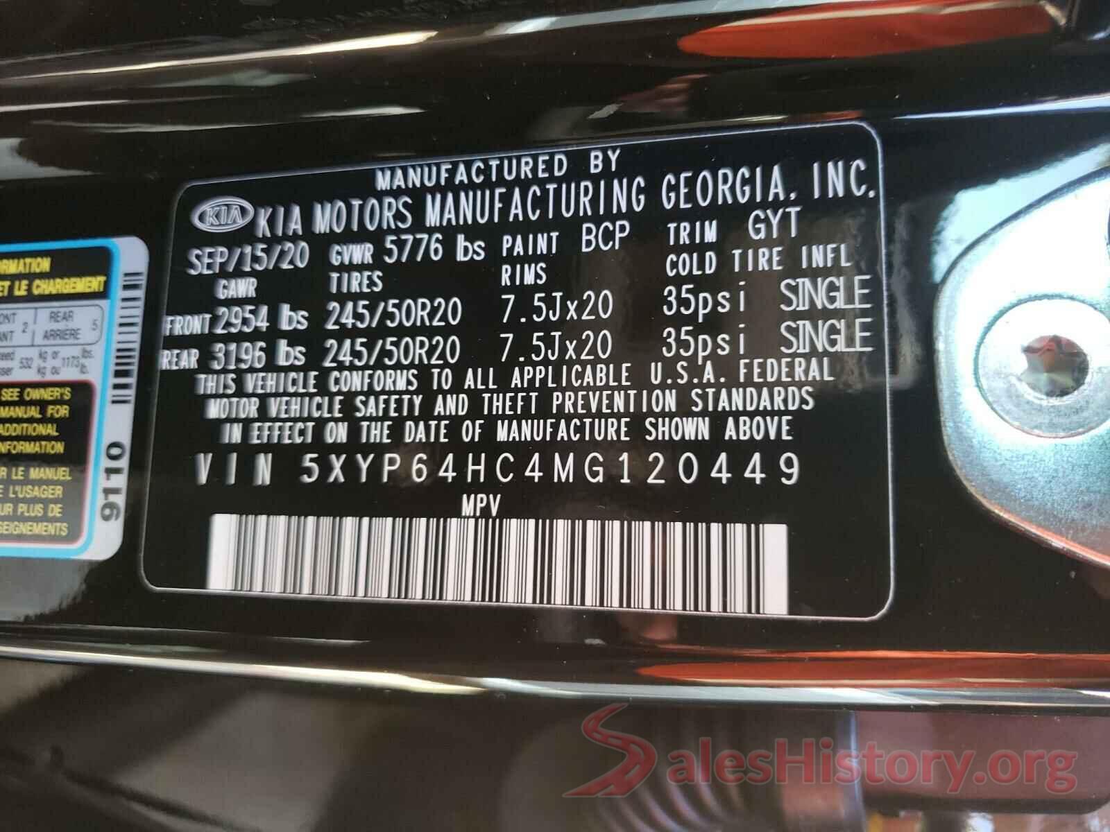 5XYP64HC4MG120449 2021 KIA TELLURIDE