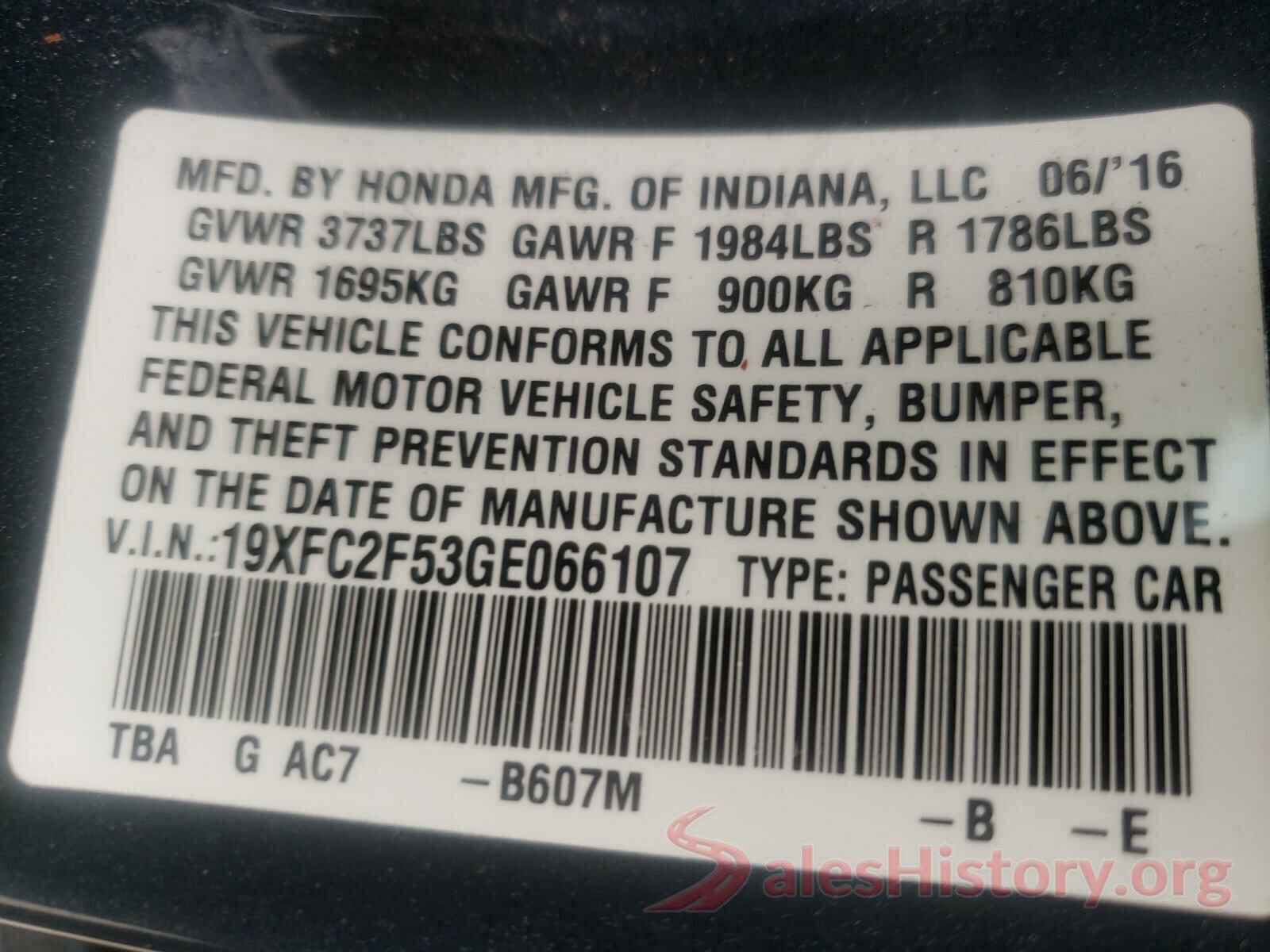 19XFC2F53GE066107 2016 HONDA CIVIC